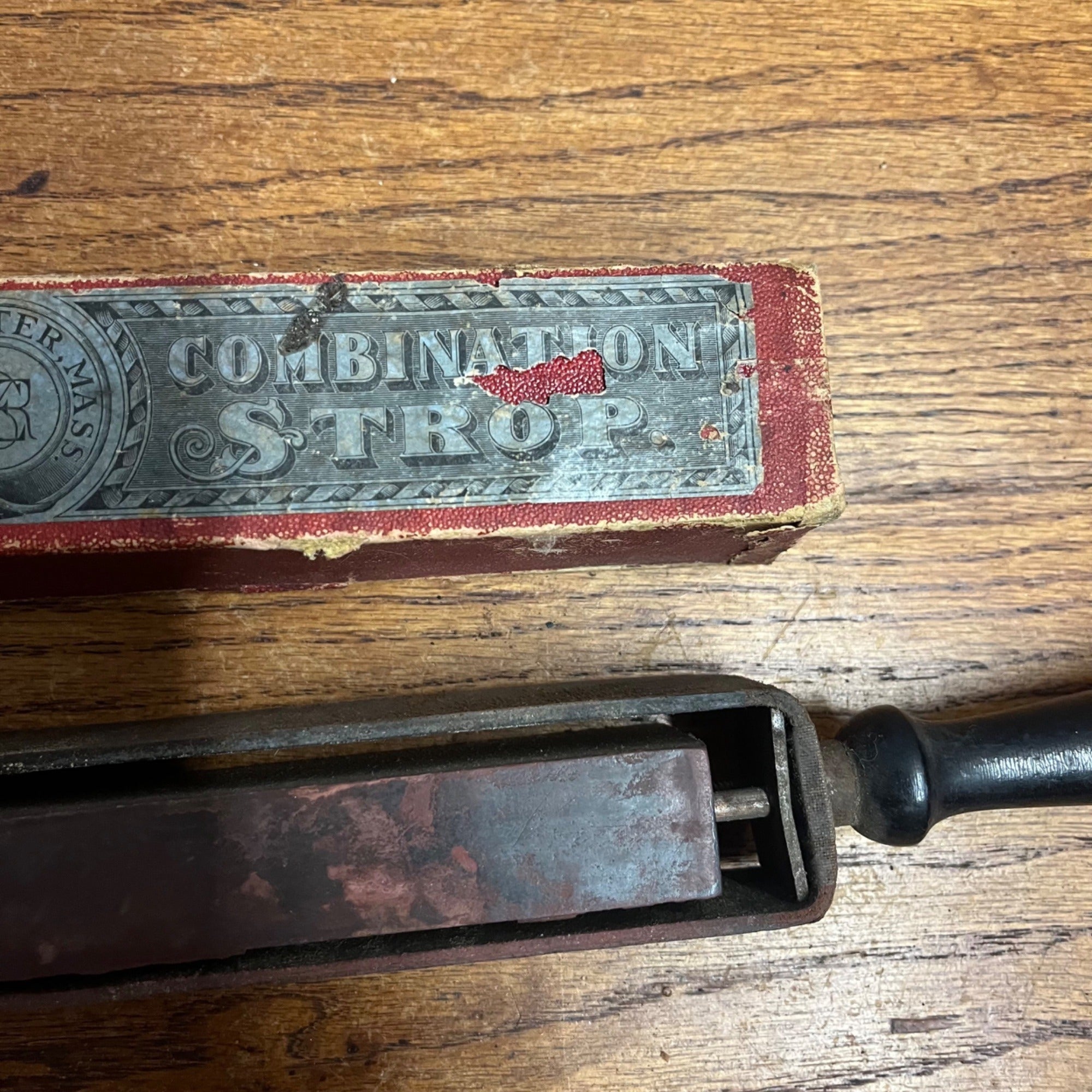 Vintage 1900s J.R. TORREY'S Razor Hone and strop Combination with Sleeve/ Box