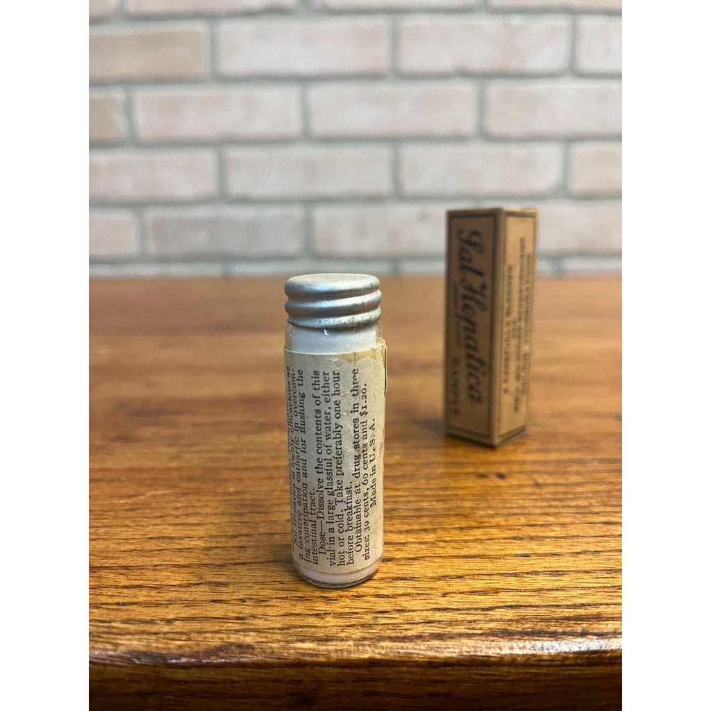 Vintage NOS 1930s Sal Hepatica Sample Glass Medicine Bottle & Box Laxative