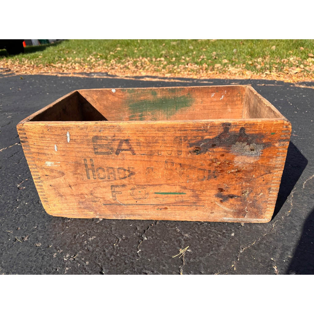 Antique Primitive Baum's Horse & Stock Food Wooden Shipping Crate Wood Box