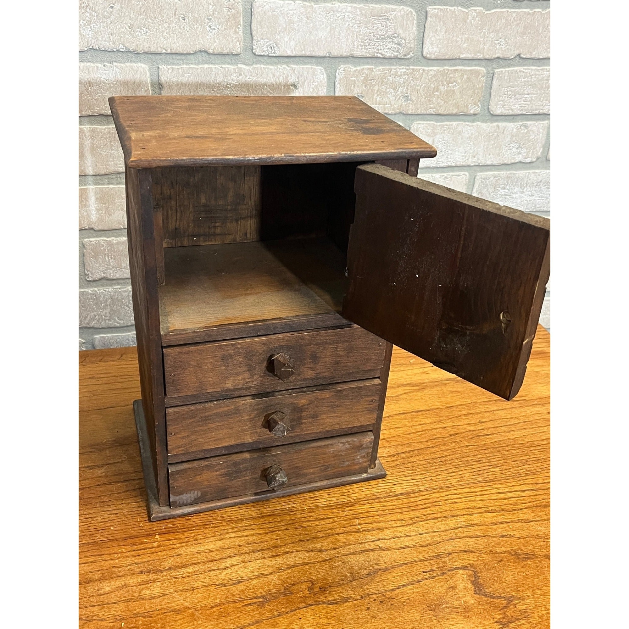 Antique 19th c. Tramp Art Carved Wooden Dresser Chest Cabinet Americana Folk Art