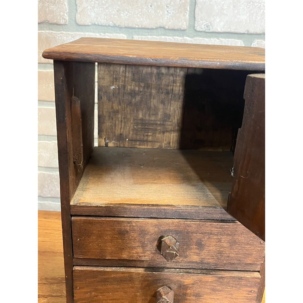 Antique 19th c. Tramp Art Carved Wooden Dresser Chest Cabinet Americana Folk Art