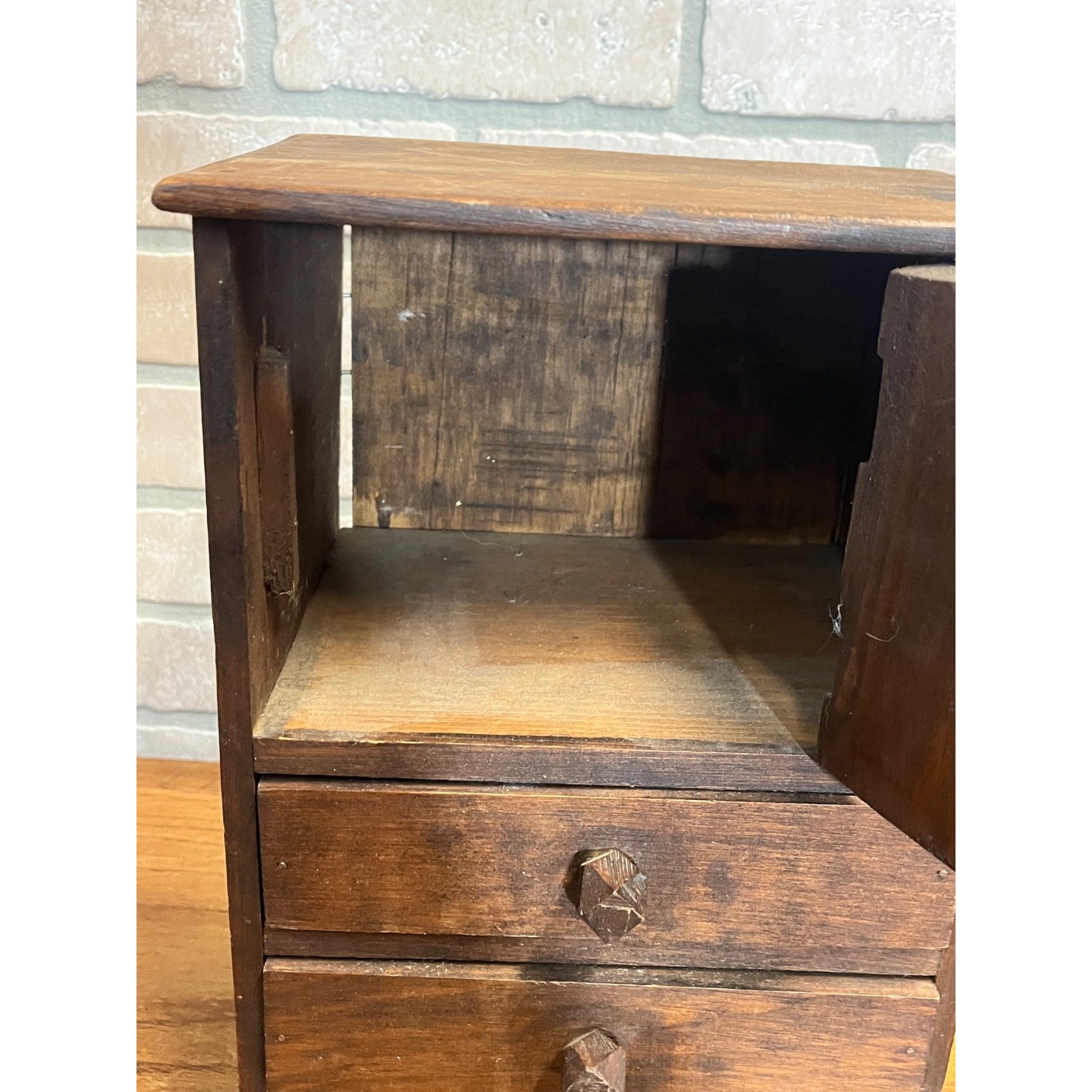 Antique 19th c. Tramp Art Carved Wooden Dresser Chest Cabinet Americana Folk Art