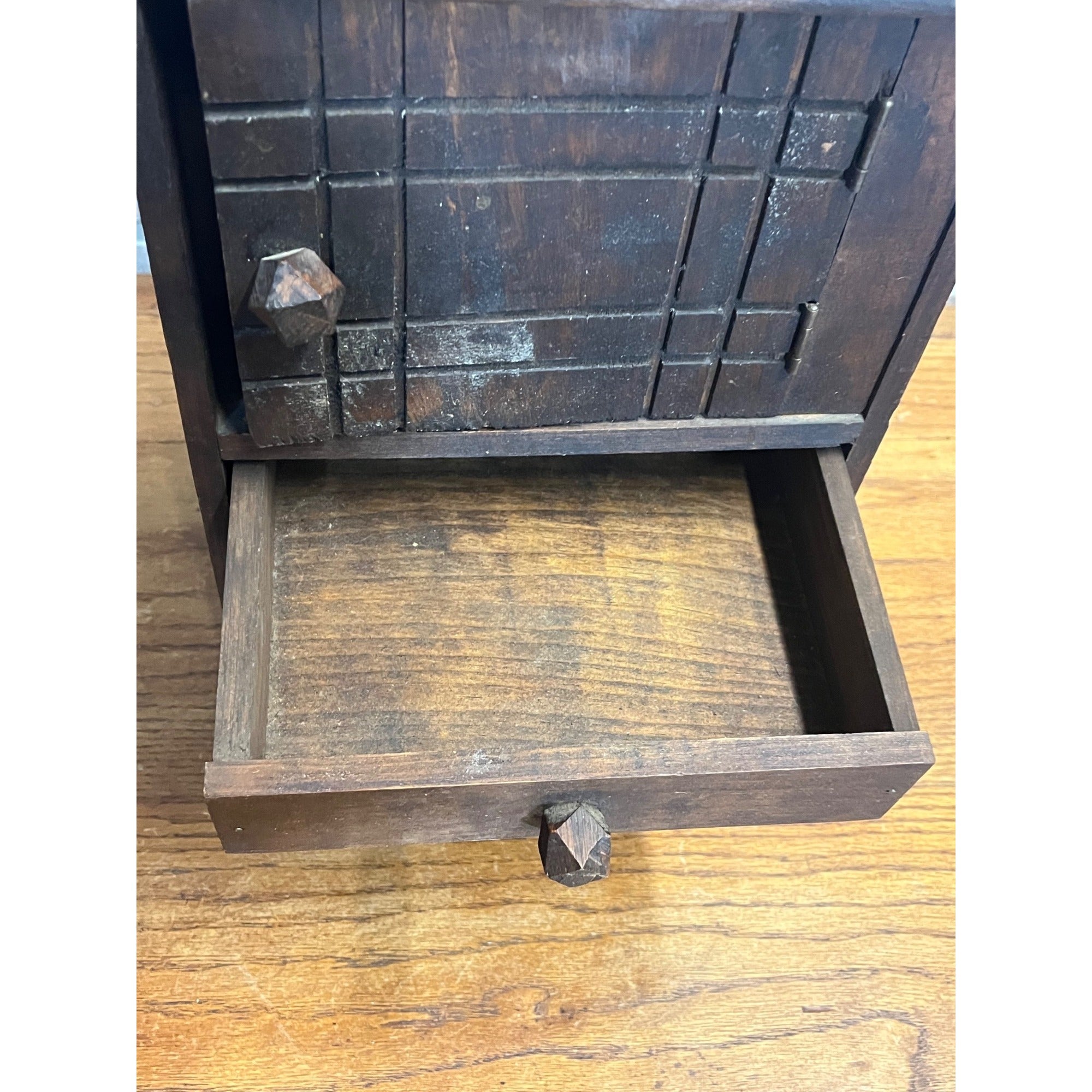 Antique 19th c. Tramp Art Carved Wooden Dresser Chest Cabinet Americana Folk Art