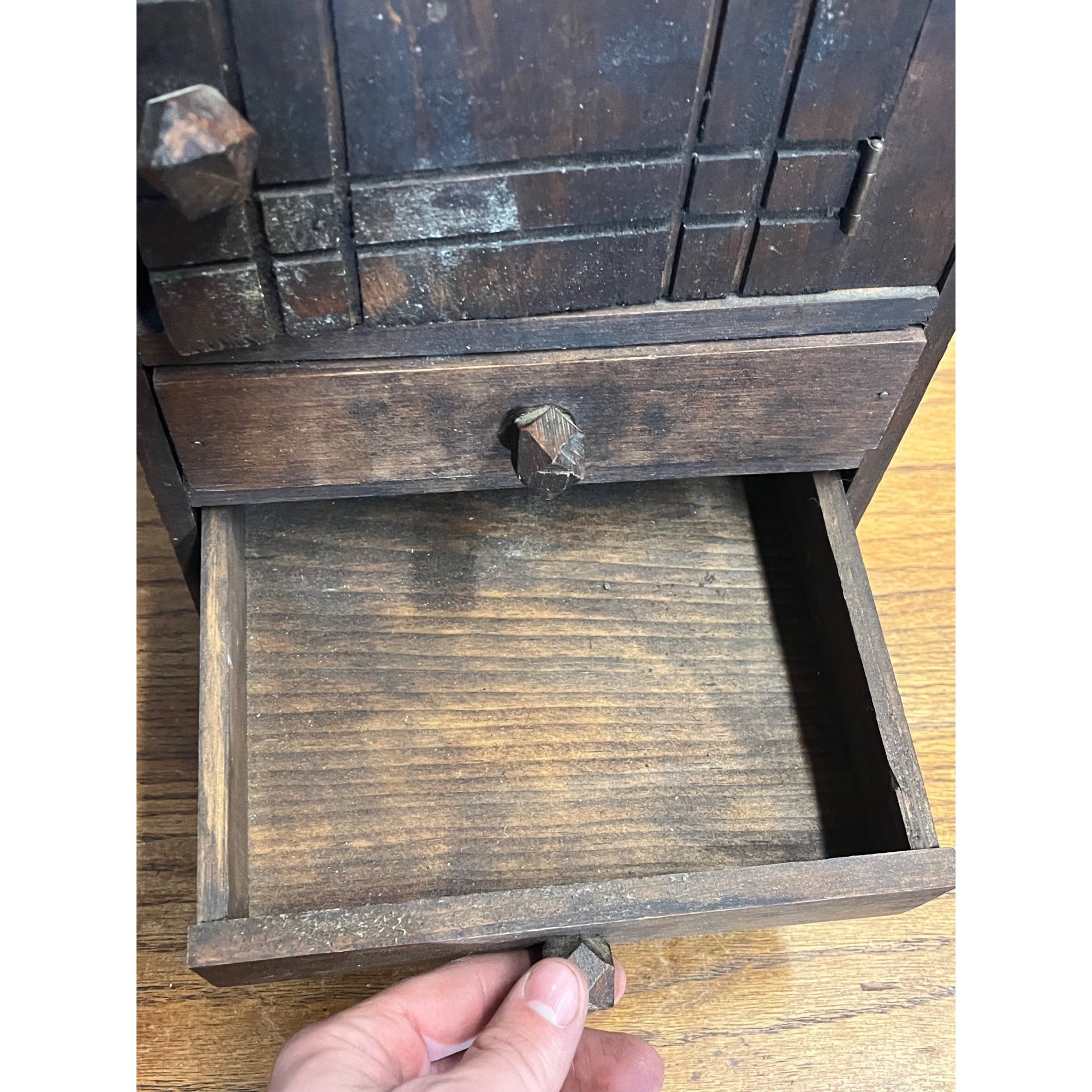 Antique 19th c. Tramp Art Carved Wooden Dresser Chest Cabinet Americana Folk Art