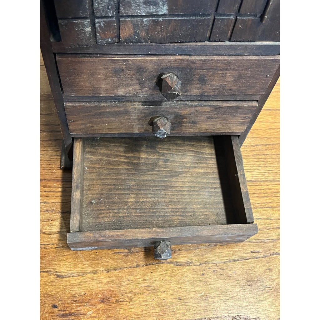 Antique 19th c. Tramp Art Carved Wooden Dresser Chest Cabinet Americana Folk Art