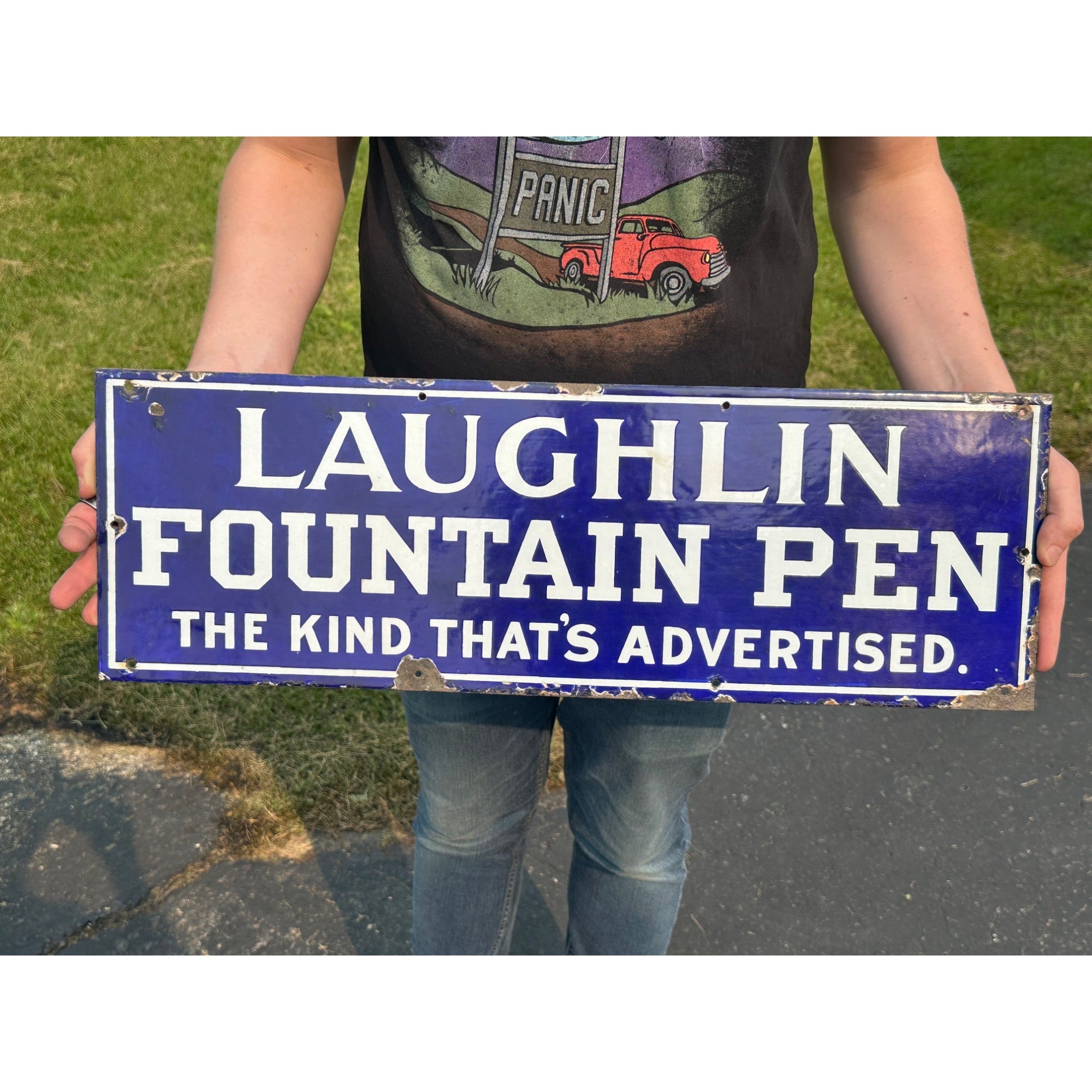 RARE Vintage 1920s Laughlin Fountain Pen Porcelain Advertising Sign