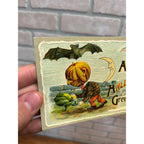 Vintage Halloween Gottschalk #2243 Postcard Ghost Ghoul Death Moon Bat JOL Man