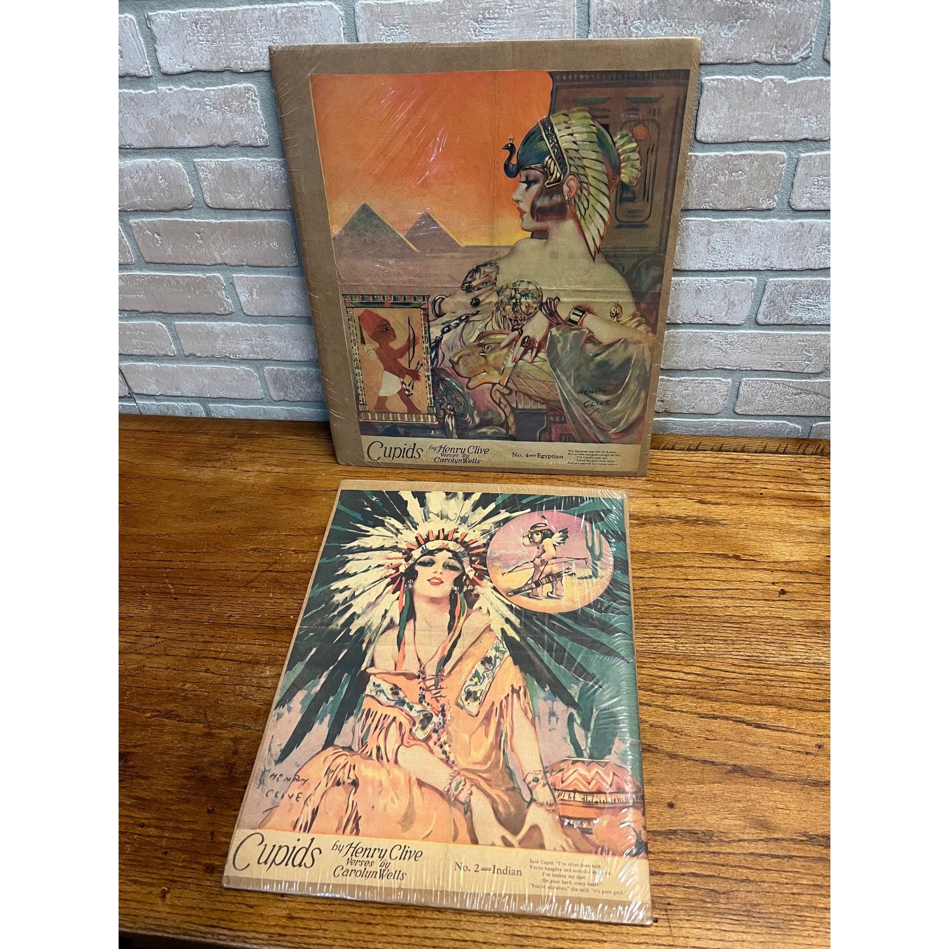 Vintage Henry Clive Art Deco Litho Prints Pinup Girls Indian & Egyptian