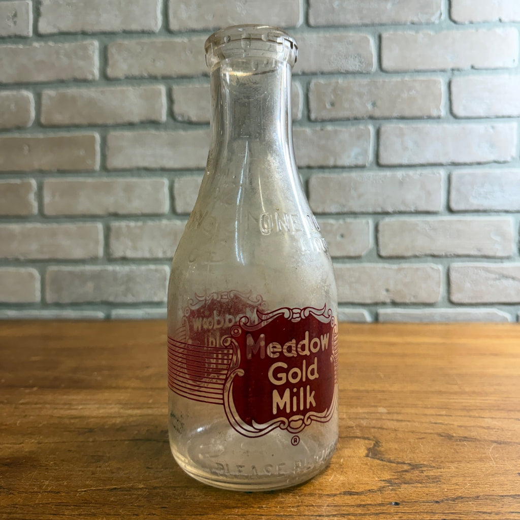 Vintage Meadow Gold Milk Silver Seal Quart Milk Bottle Dairy Glass
