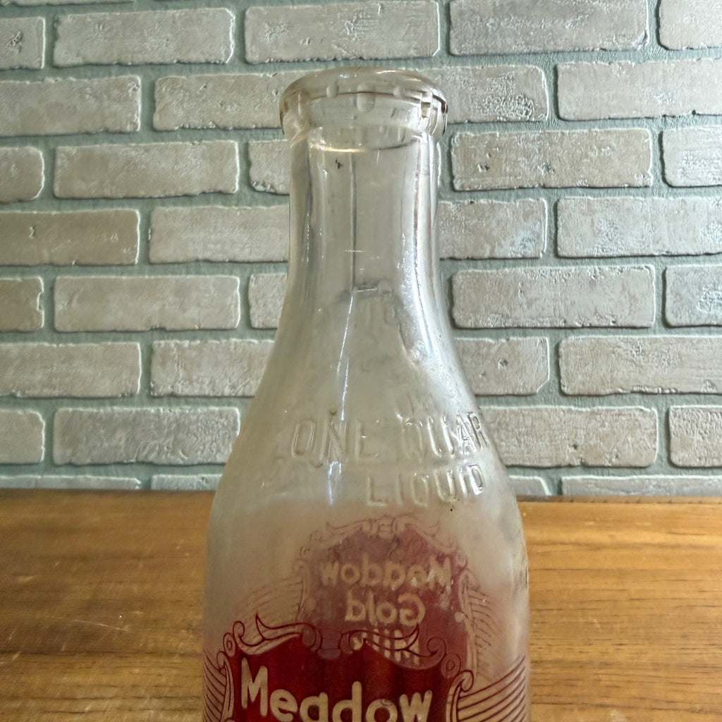 Vintage Meadow Gold Milk Silver Seal Quart Milk Bottle Dairy Glass
