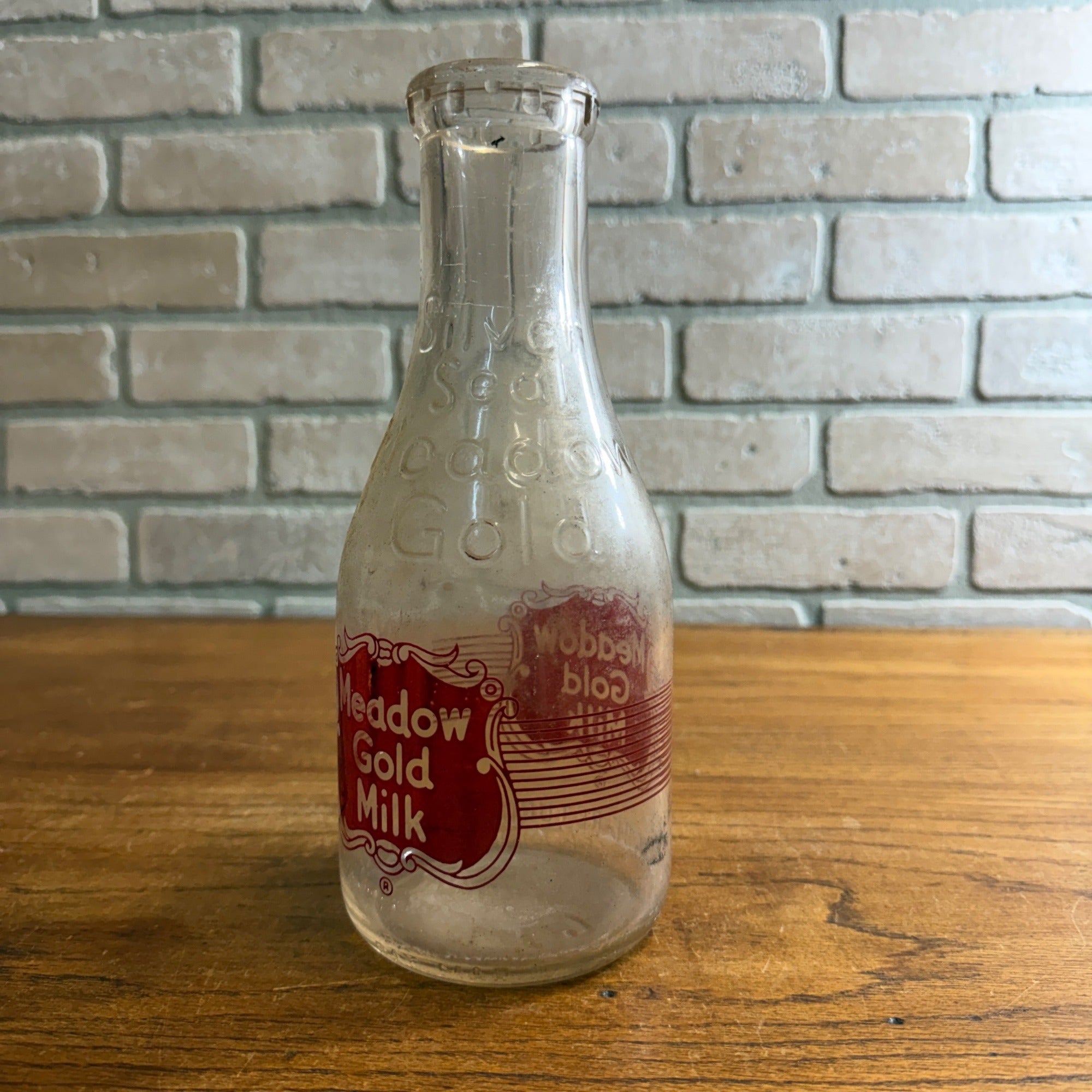 Vintage Meadow Gold Milk Silver Seal Quart Milk Bottle Dairy Glass