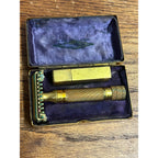 Vintage 1934 Gillette Aristocrat Gold Safety Razor Christmas DeLuxe Brass Box