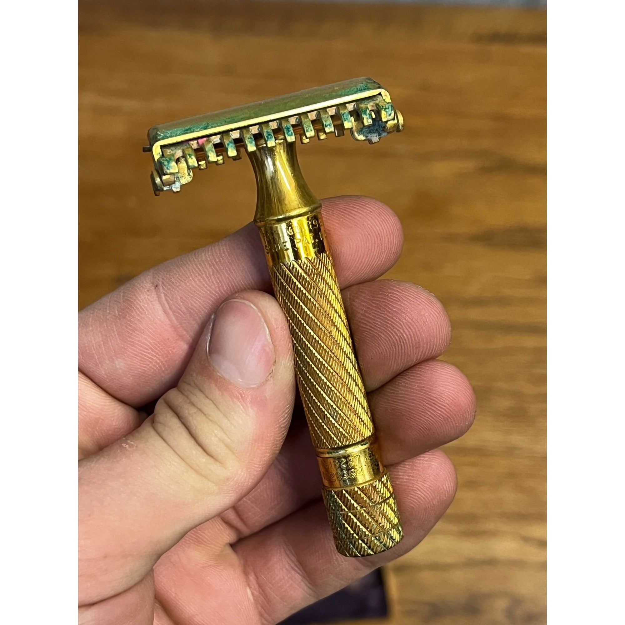 Vintage 1934 Gillette Aristocrat Gold Safety Razor Christmas DeLuxe Brass Box