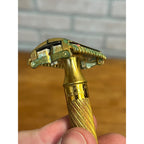Vintage 1934 Gillette Aristocrat Gold Safety Razor Christmas DeLuxe Brass Box