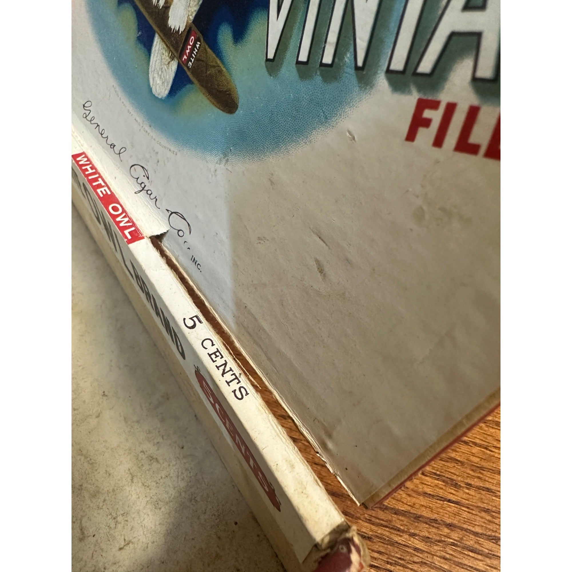 Antique White Owl Brand Wood Cigar Box Graphics Label Empty Vintage