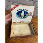 Antique White Owl Brand Wood Cigar Box Graphics Label Empty Vintage