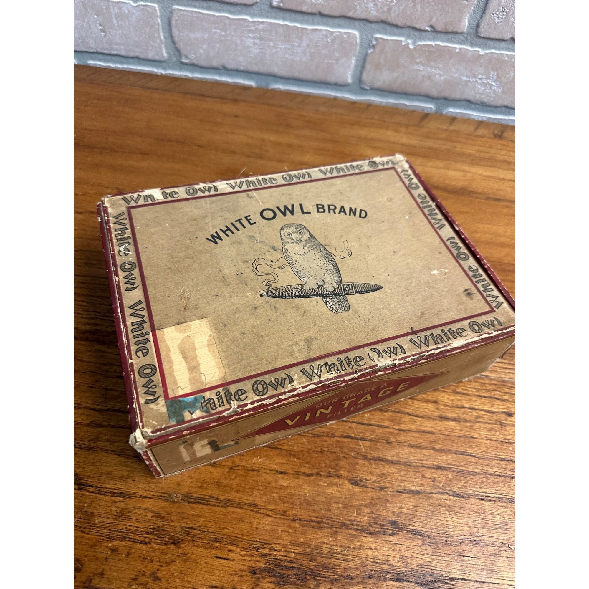 Antique White Owl Brand Wood Cigar Box Graphics Label Empty Vintage