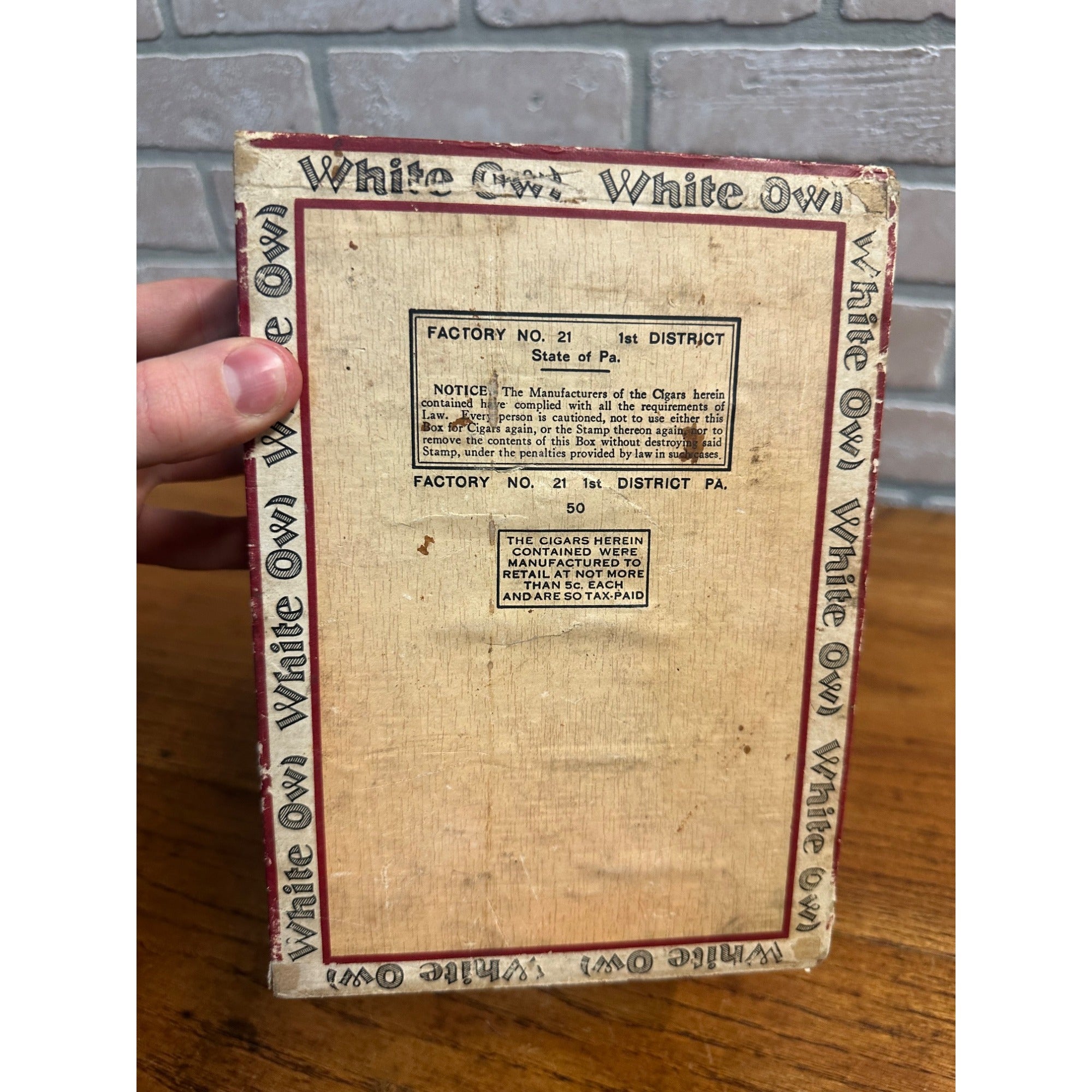 Antique White Owl Brand Wood Cigar Box Graphics Label Empty Vintage
