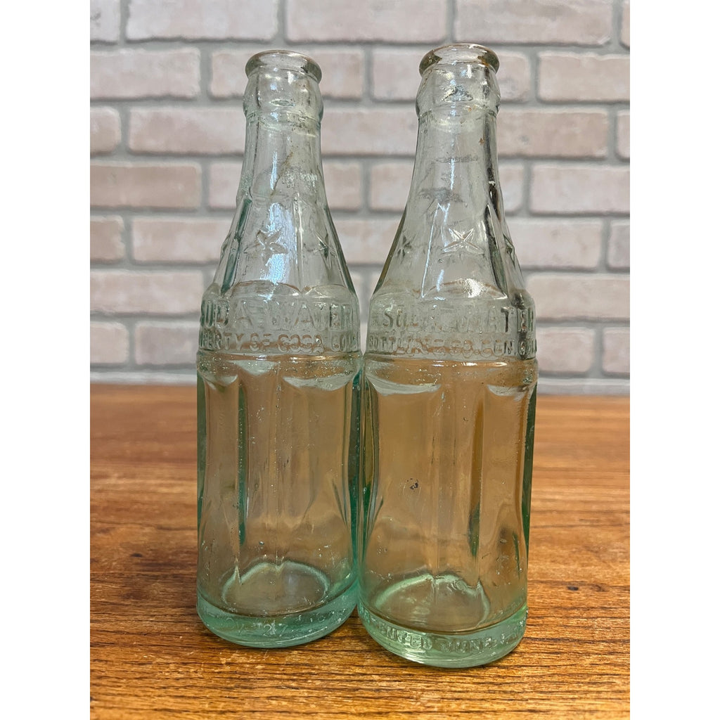 Vintage Aqua Pair of Soda Water Coca Cola Milwaukee Bottles 1920s
