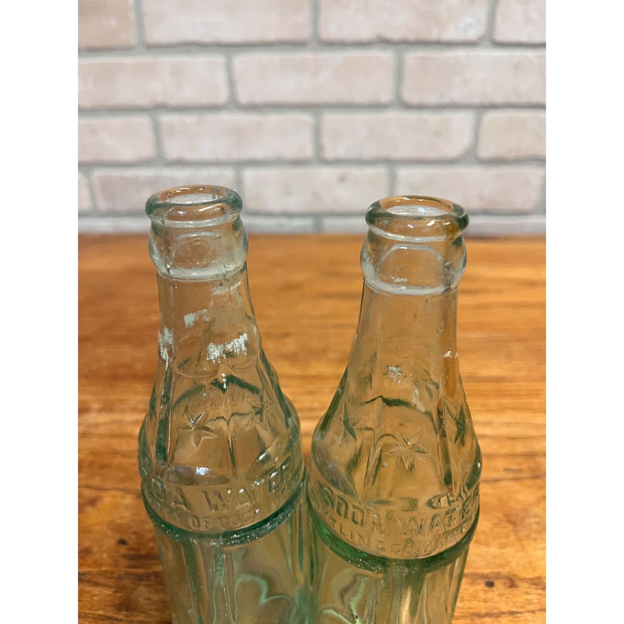 Vintage Aqua Pair of Soda Water Coca Cola Milwaukee Bottles 1920s