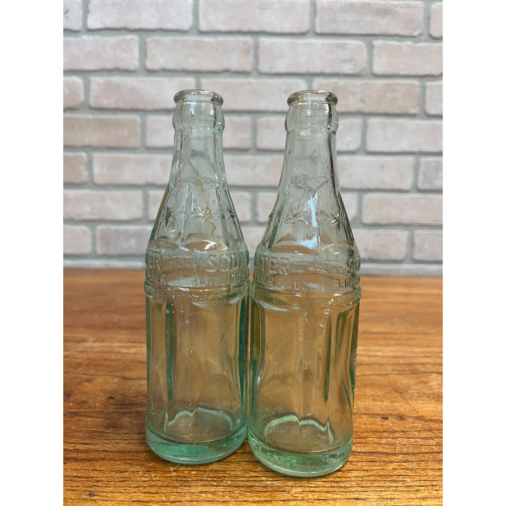 Vintage Aqua Pair of Soda Water Coca Cola Milwaukee Bottles 1920s