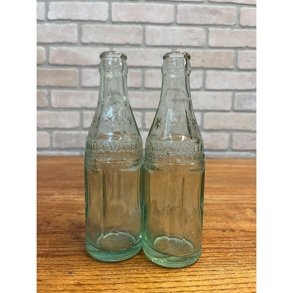 Vintage Aqua Pair of Soda Water Coca Cola Milwaukee Bottles 1920s