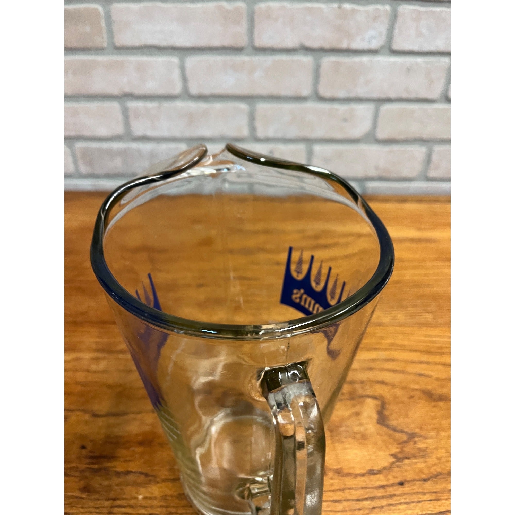 Vintage Hamm’s Beer Glass Pitcher 64oz. Blue Crown & Tree Logo w/ Ice Lip