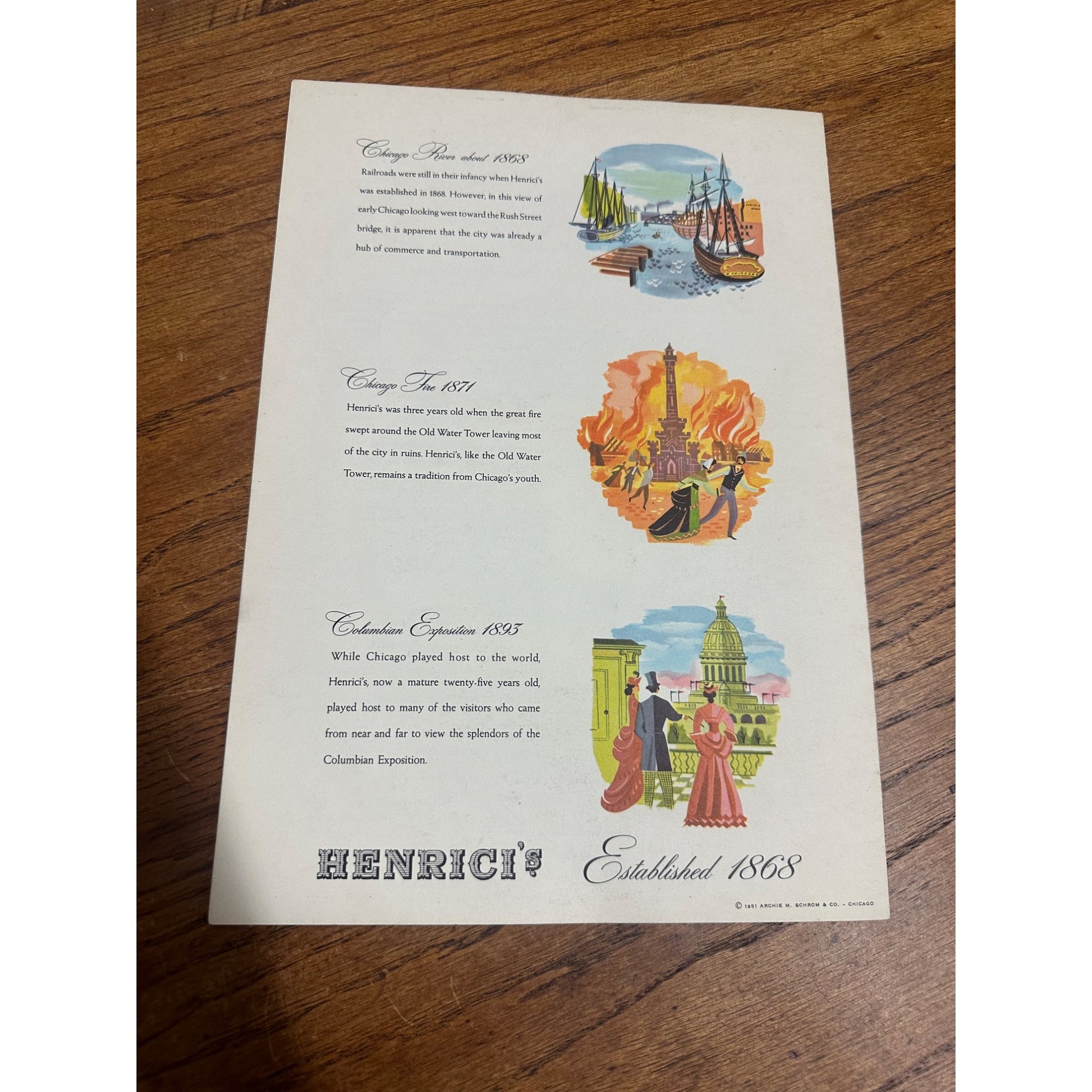 1950s Henrici's on Randolph Dinner Menu & Drinks Menu Chicago Illinois