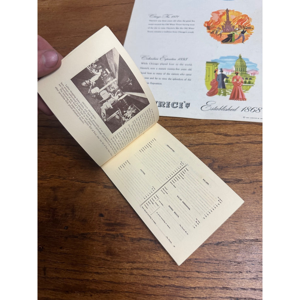 1950s Henrici's on Randolph Dinner Menu & Drinks Menu Chicago Illinois