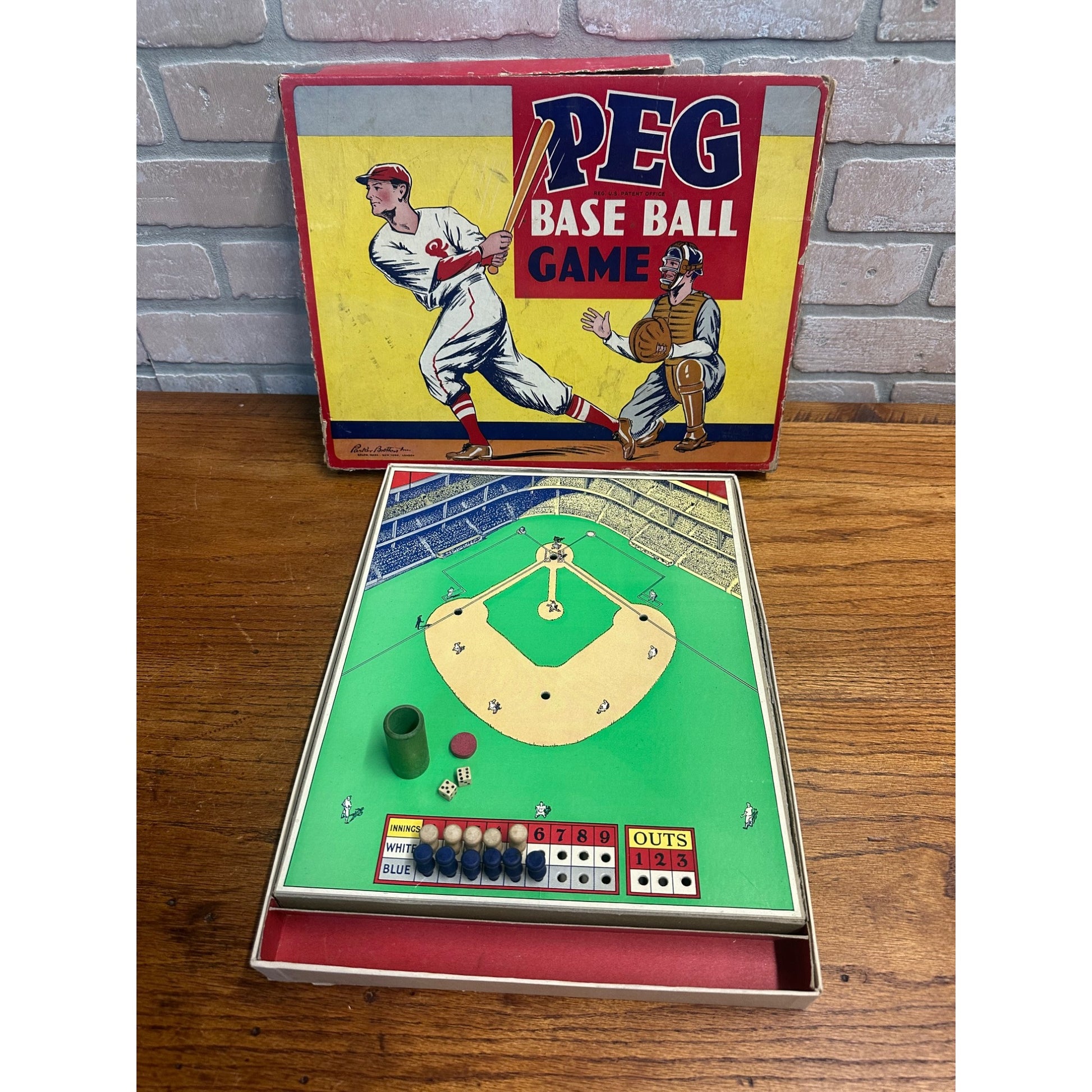 Vintage 1936 Parker Brothers PEG Baseball Game Board Game w/ Dice