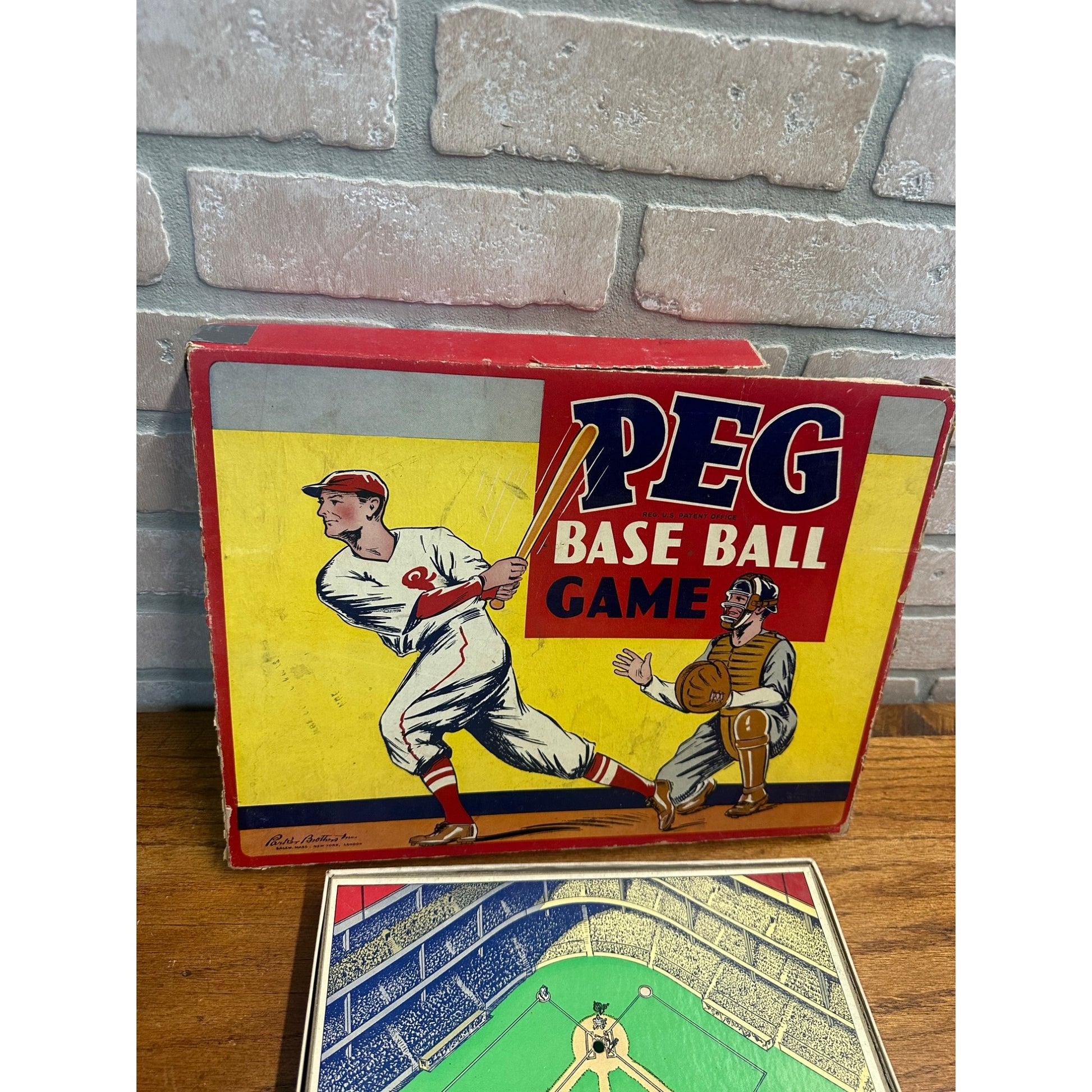 Vintage 1936 Parker Brothers PEG Baseball Game Board Game w/ Dice