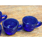 Vintage Miniature Cobalt Blue Glass Tea Cups Fish Embossed Set of 4