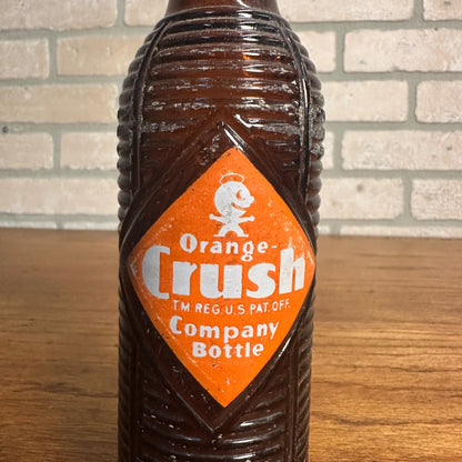 Vintage 1974 Orange Crush brown Ribbed Crushie Bottle ACL Glass