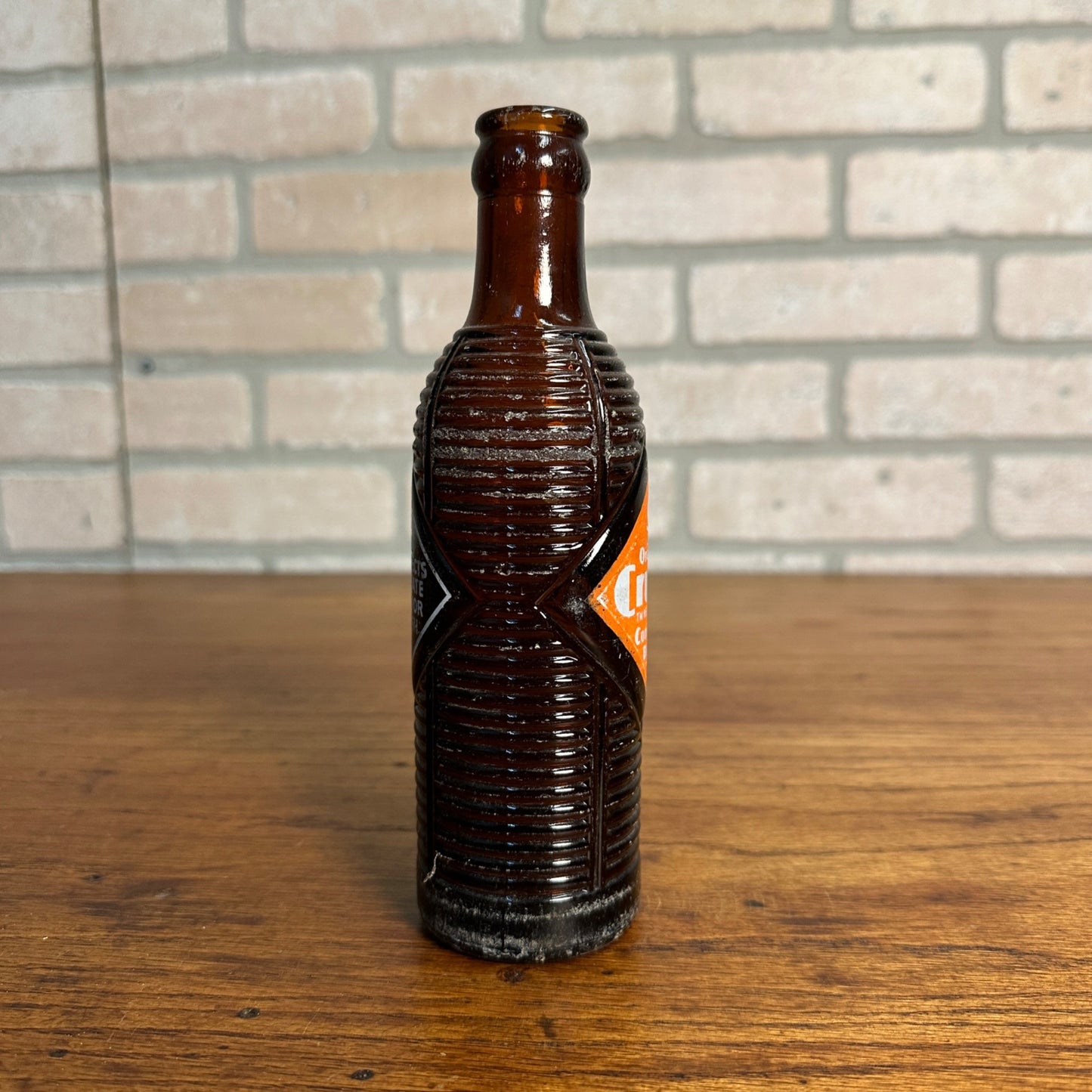 Vintage 1974 Orange Crush brown Ribbed Crushie Bottle ACL Glass