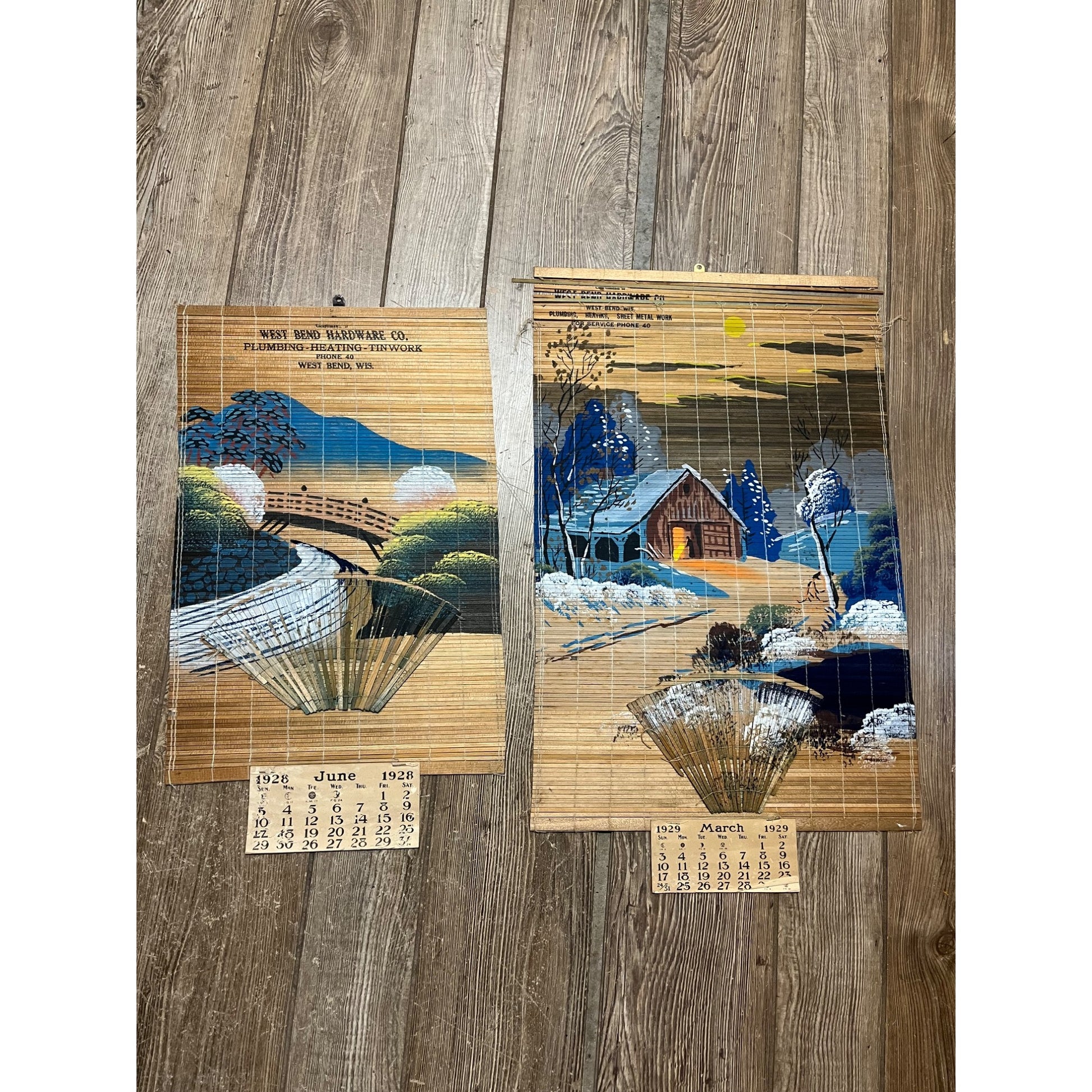 Vintage 1928-29 West Bend Wisconsin Hardware Store Advertising Calendars Lot (2)