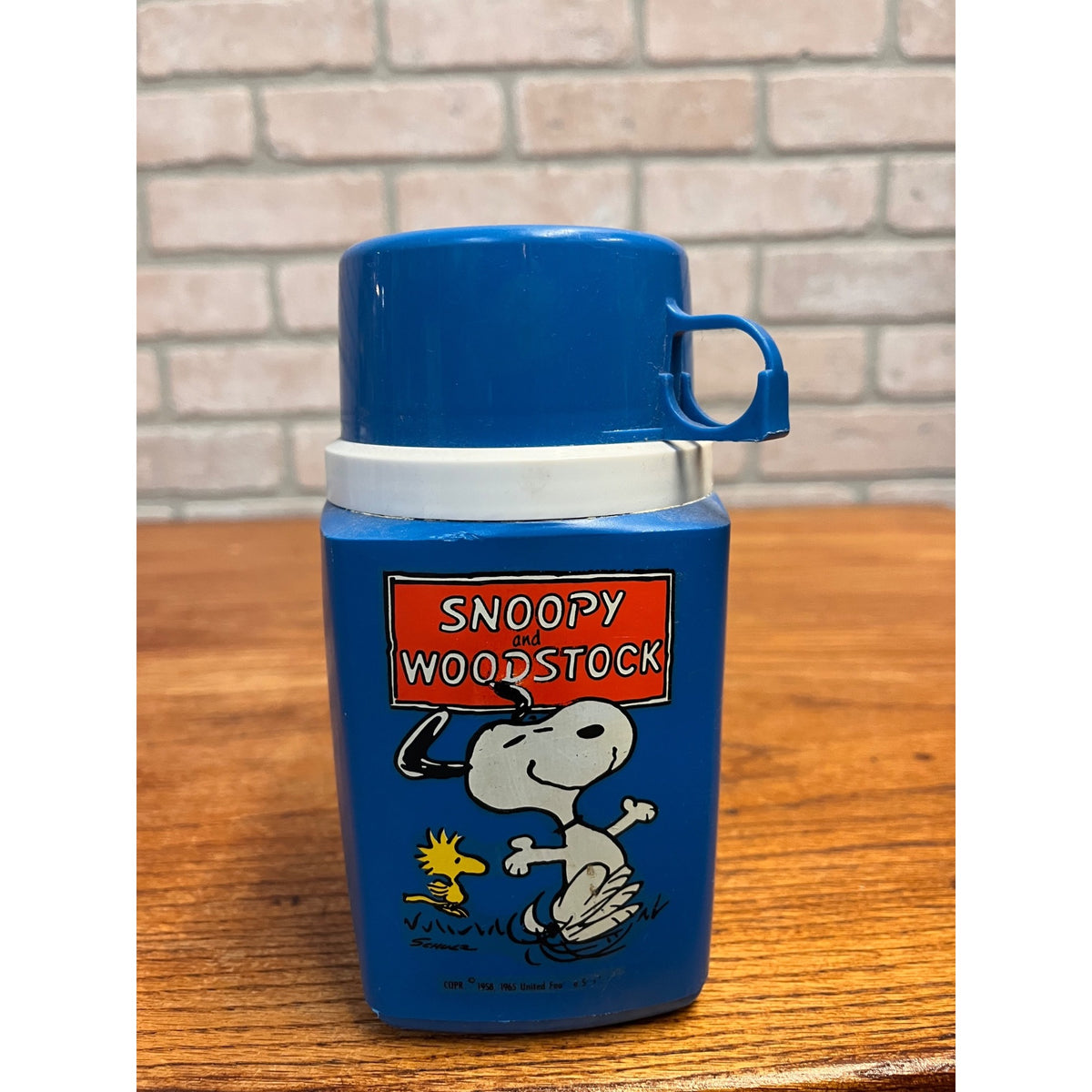 Vintage 1965 Peanuts Snoopy and Woodstock Metal Lunchbox THERMOS ONLY