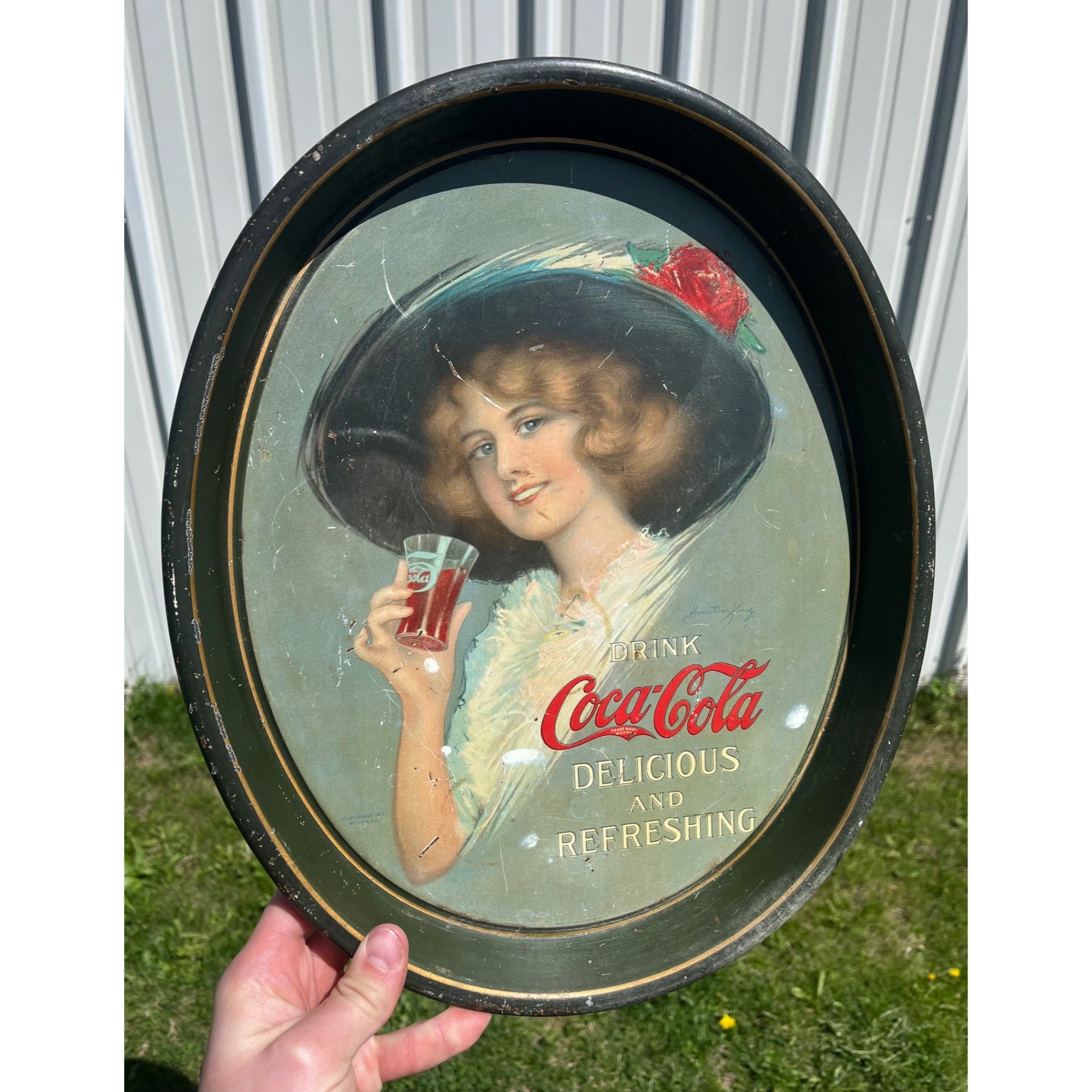 Original Vintage1912-13 Drink Coca Cola Litho Advertising Tray Sign