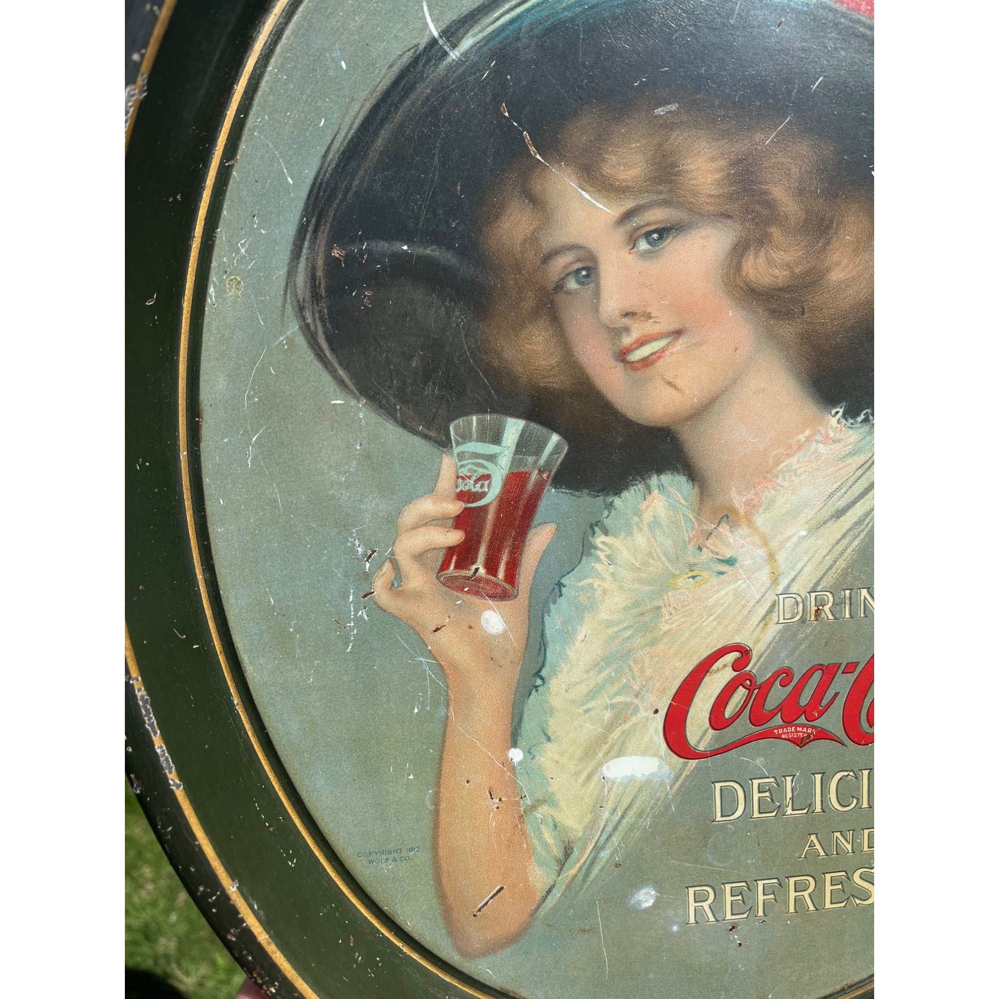 Original Vintage1912-13 Drink Coca Cola Litho Advertising Tray Sign