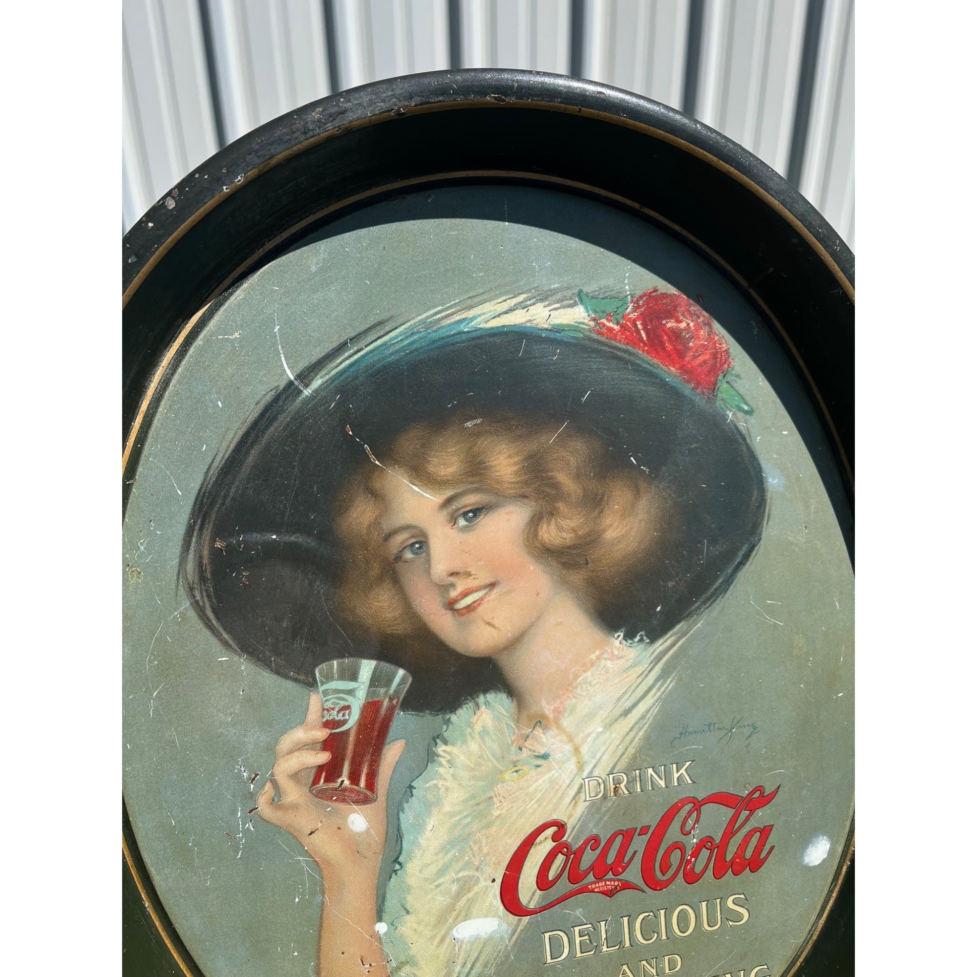 Original Vintage1912-13 Drink Coca Cola Litho Advertising Tray Sign