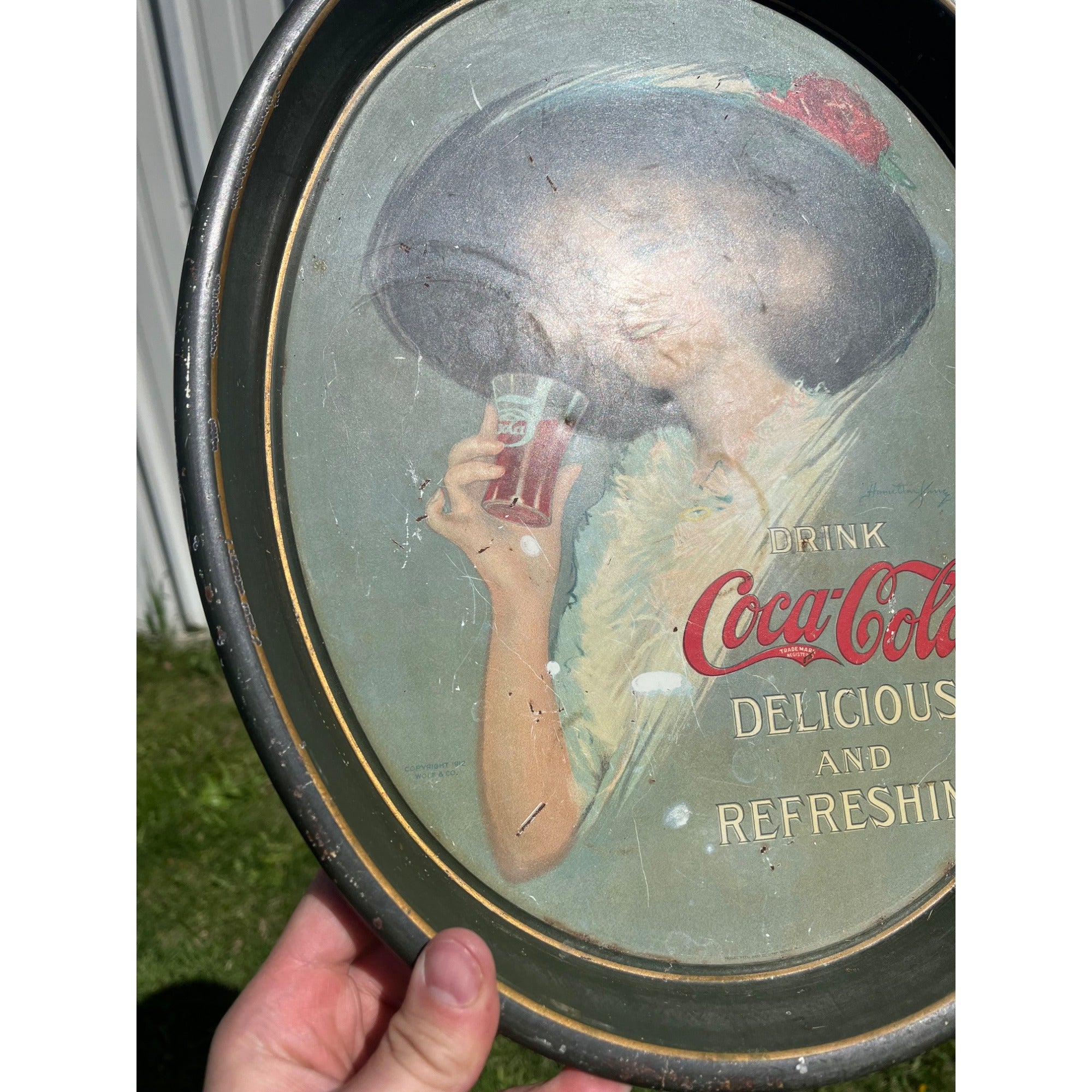 Original Vintage1912-13 Drink Coca Cola Litho Advertising Tray Sign