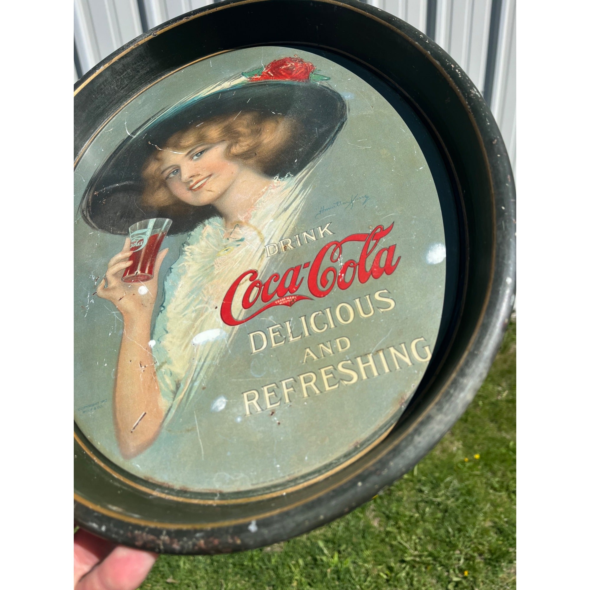 Original Vintage1912-13 Drink Coca Cola Litho Advertising Tray Sign