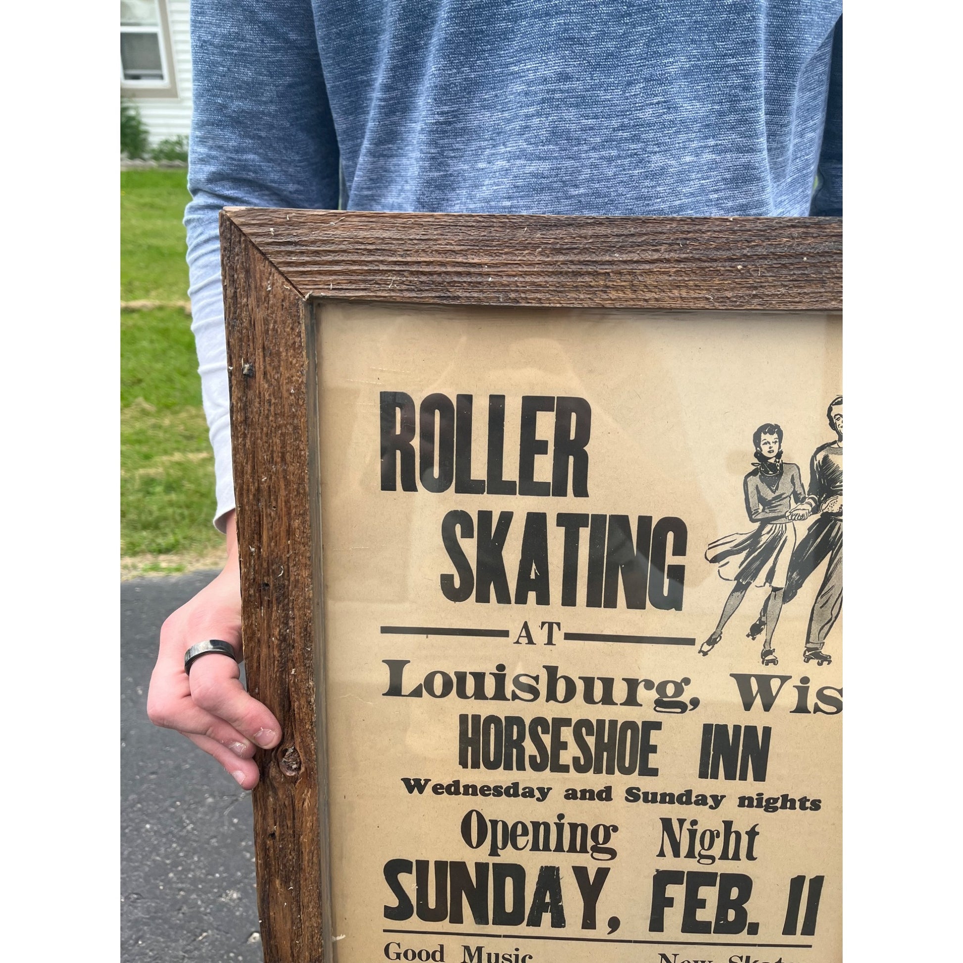 Vintage Roller Skating Poster Horseshoe Inn Sign Louisburg Wis