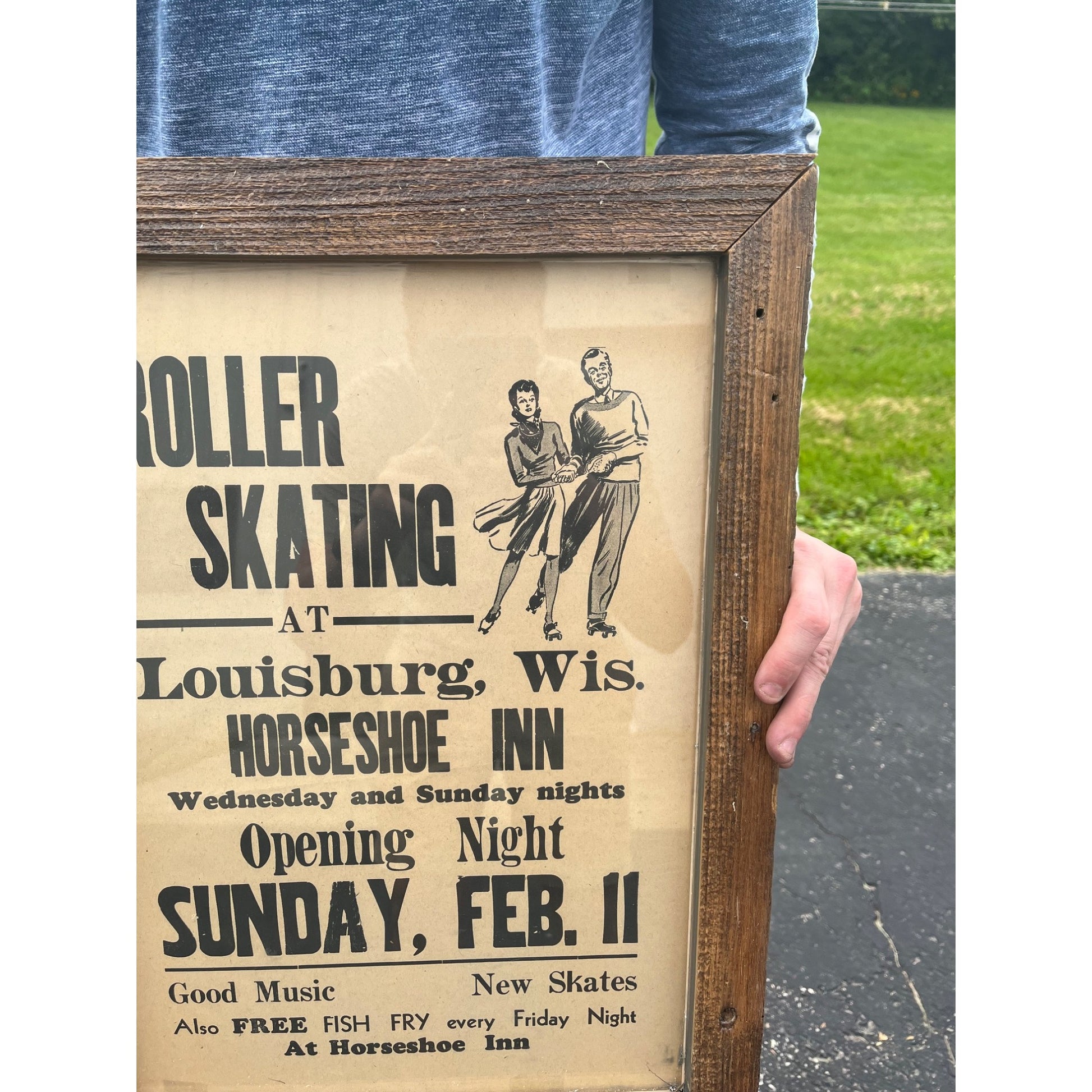 Vintage Roller Skating Poster Horseshoe Inn Sign Louisburg Wis