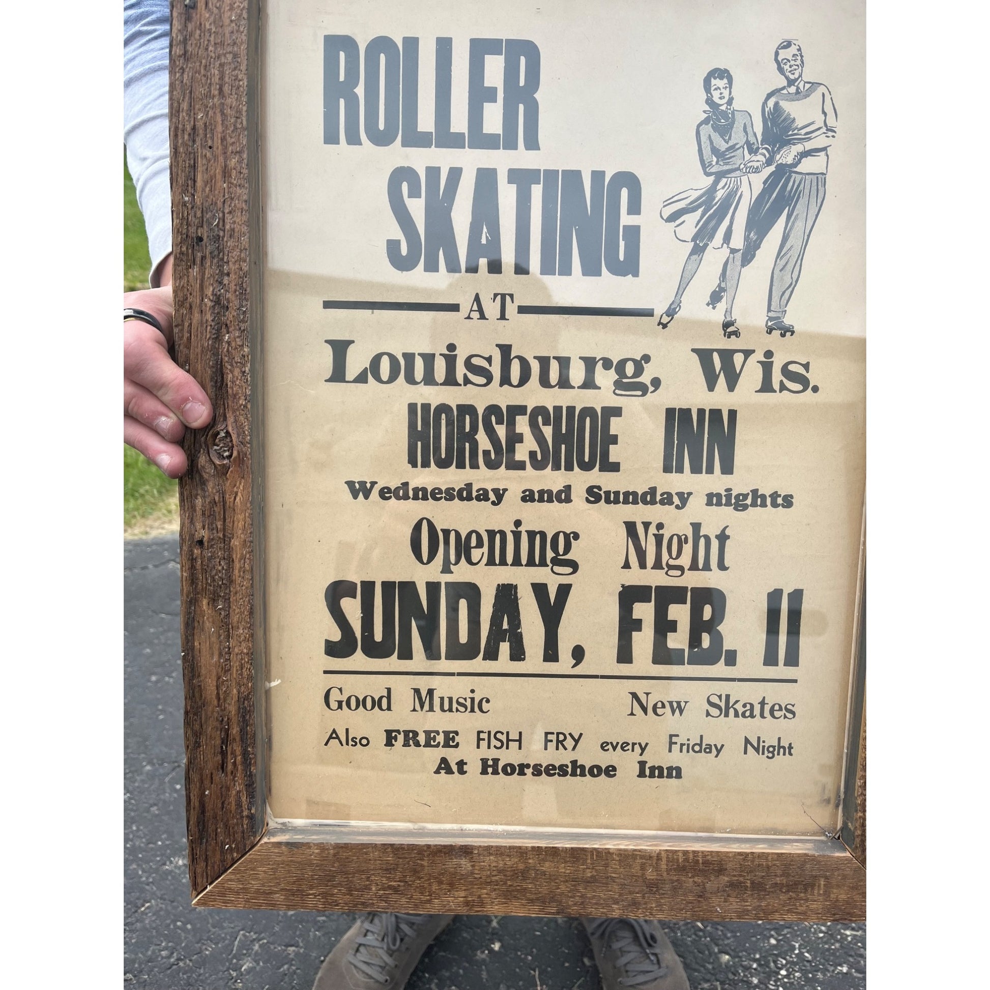 Vintage Roller Skating Poster Horseshoe Inn Sign Louisburg Wis