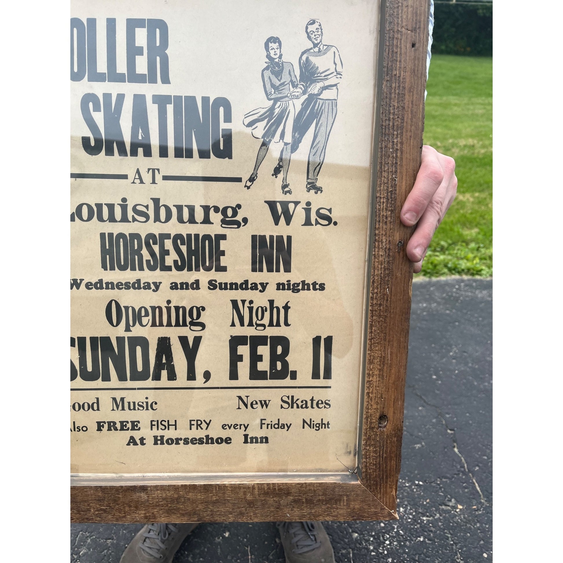 Vintage Roller Skating Poster Horseshoe Inn Sign Louisburg Wis