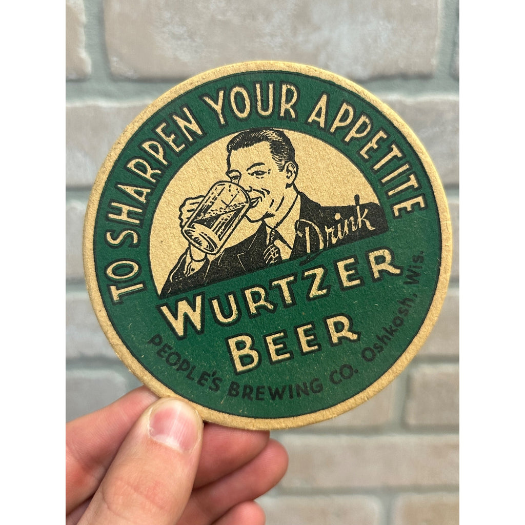 Vintage 1930s Wurtzer Beer Coaster - People's Brewing Co., Oshkosh, WI