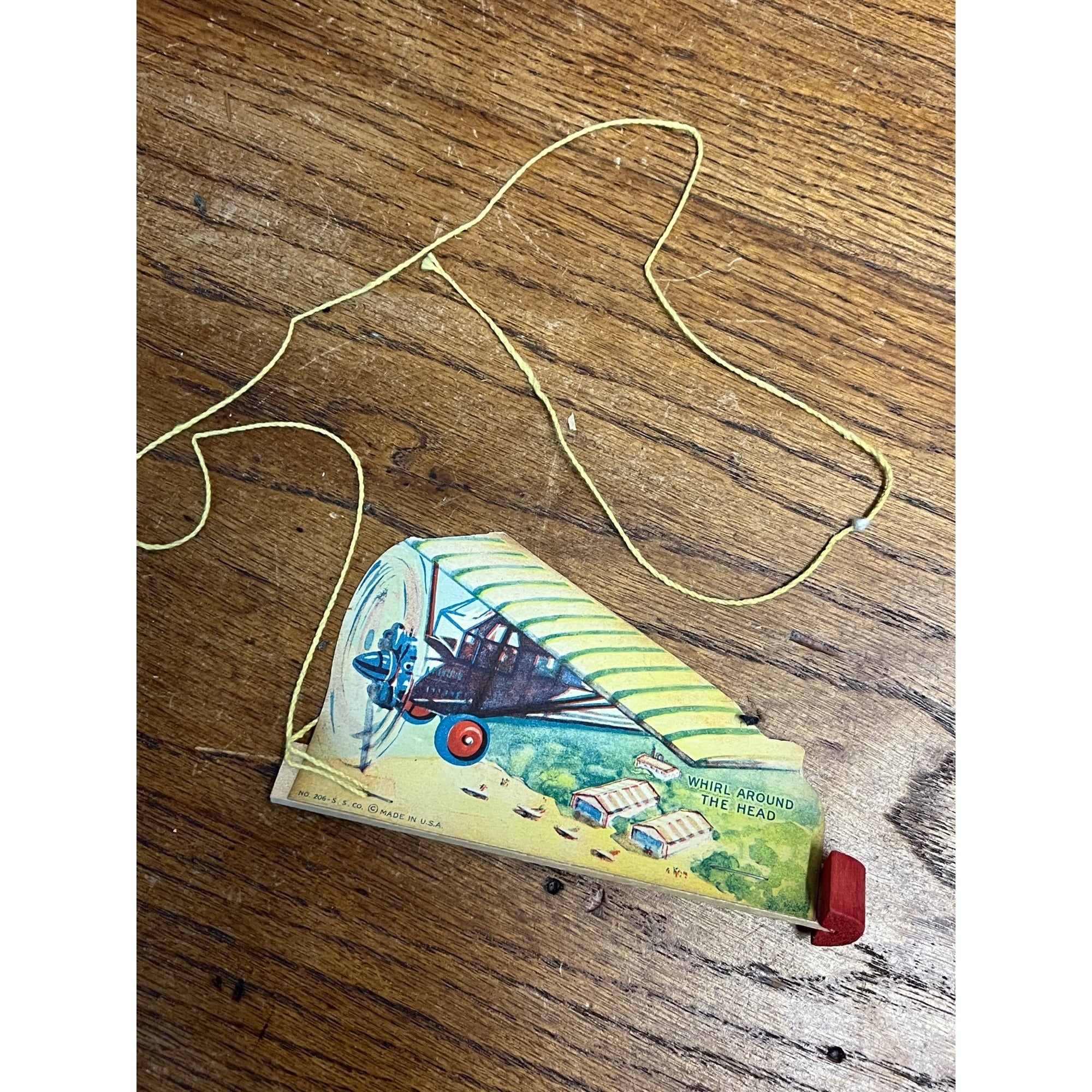 Vintage Toy Airplane Paper Wood String Attached Whirl Around Head George Webb