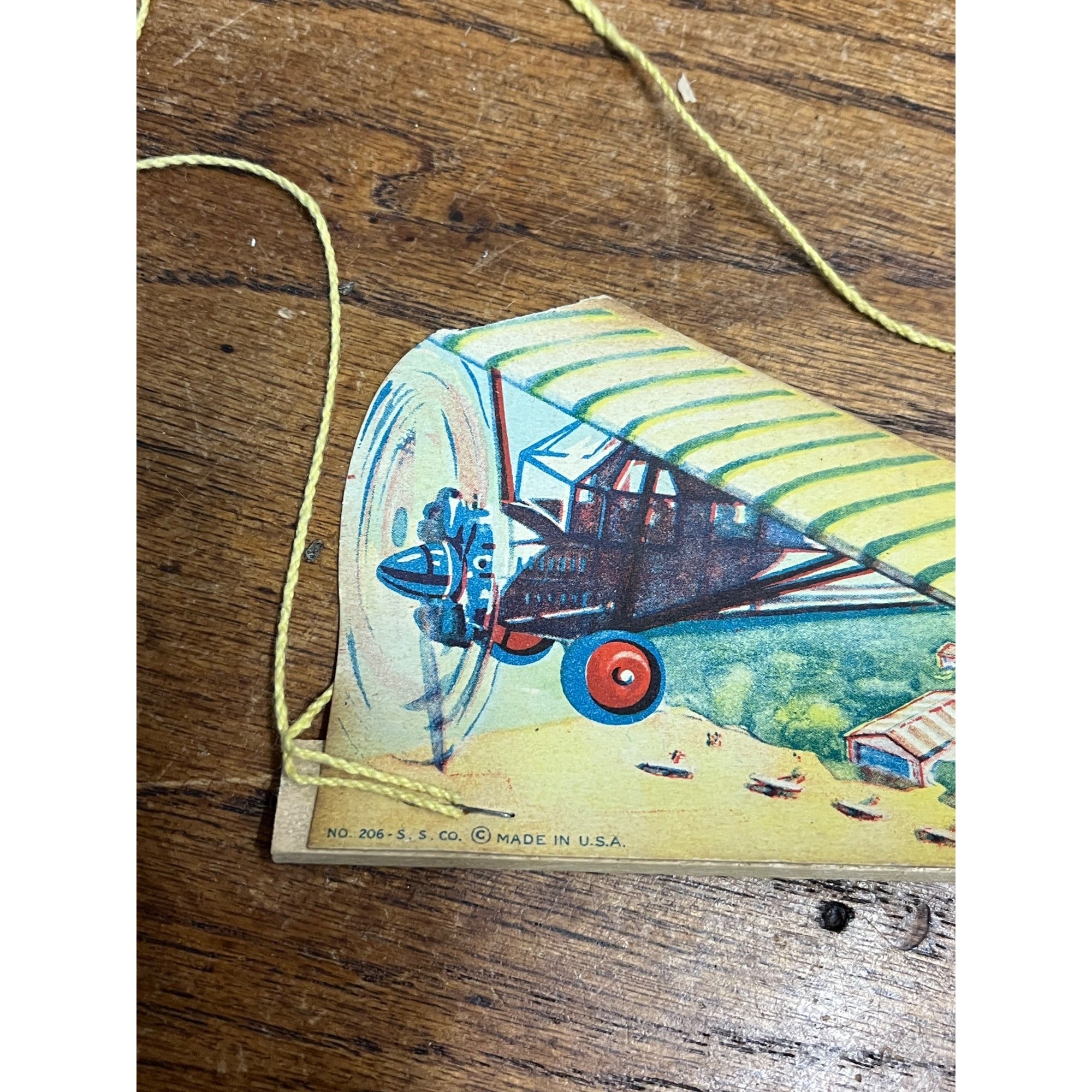 Vintage Toy Airplane Paper Wood String Attached Whirl Around Head George Webb