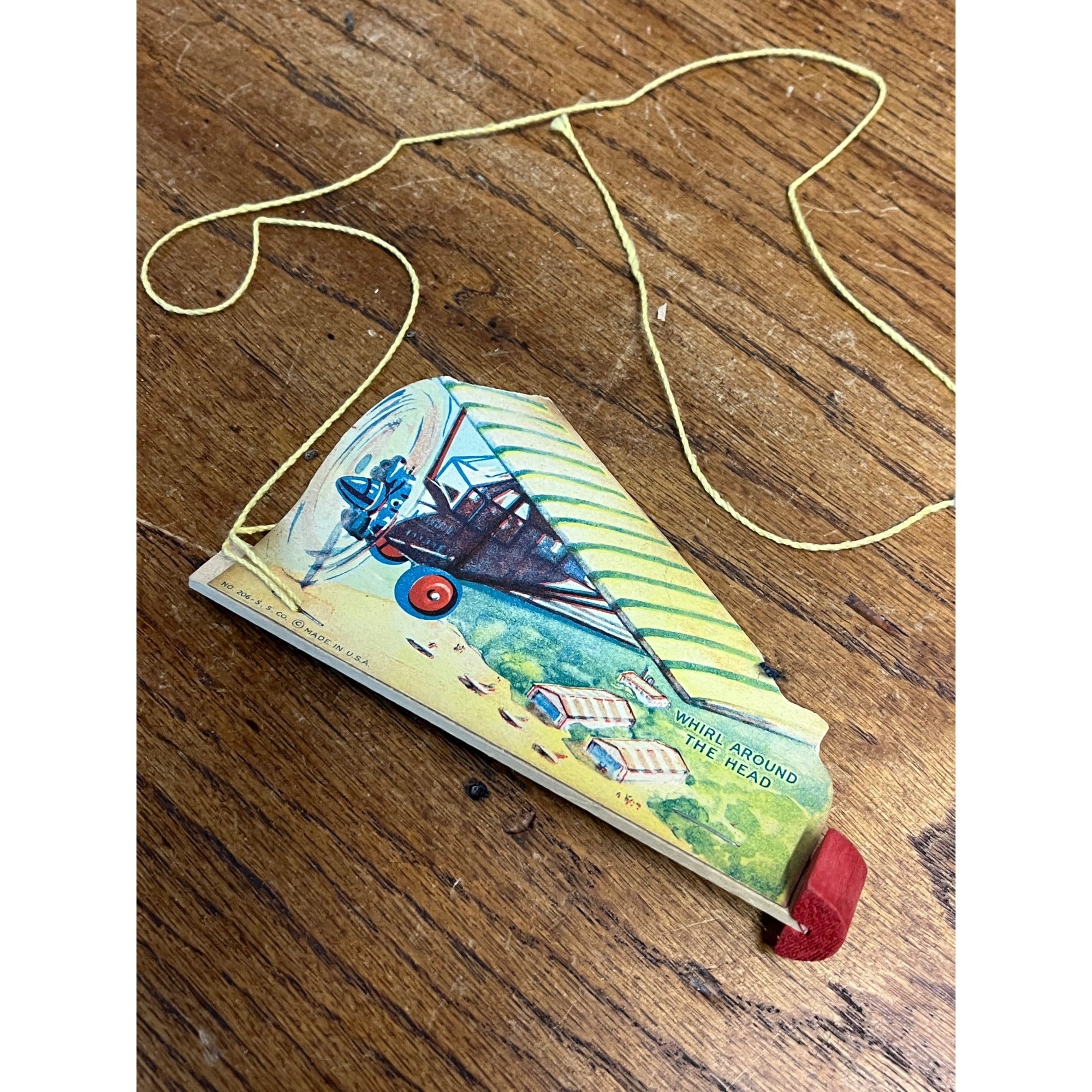 Vintage Toy Airplane Paper Wood String Attached Whirl Around Head George Webb