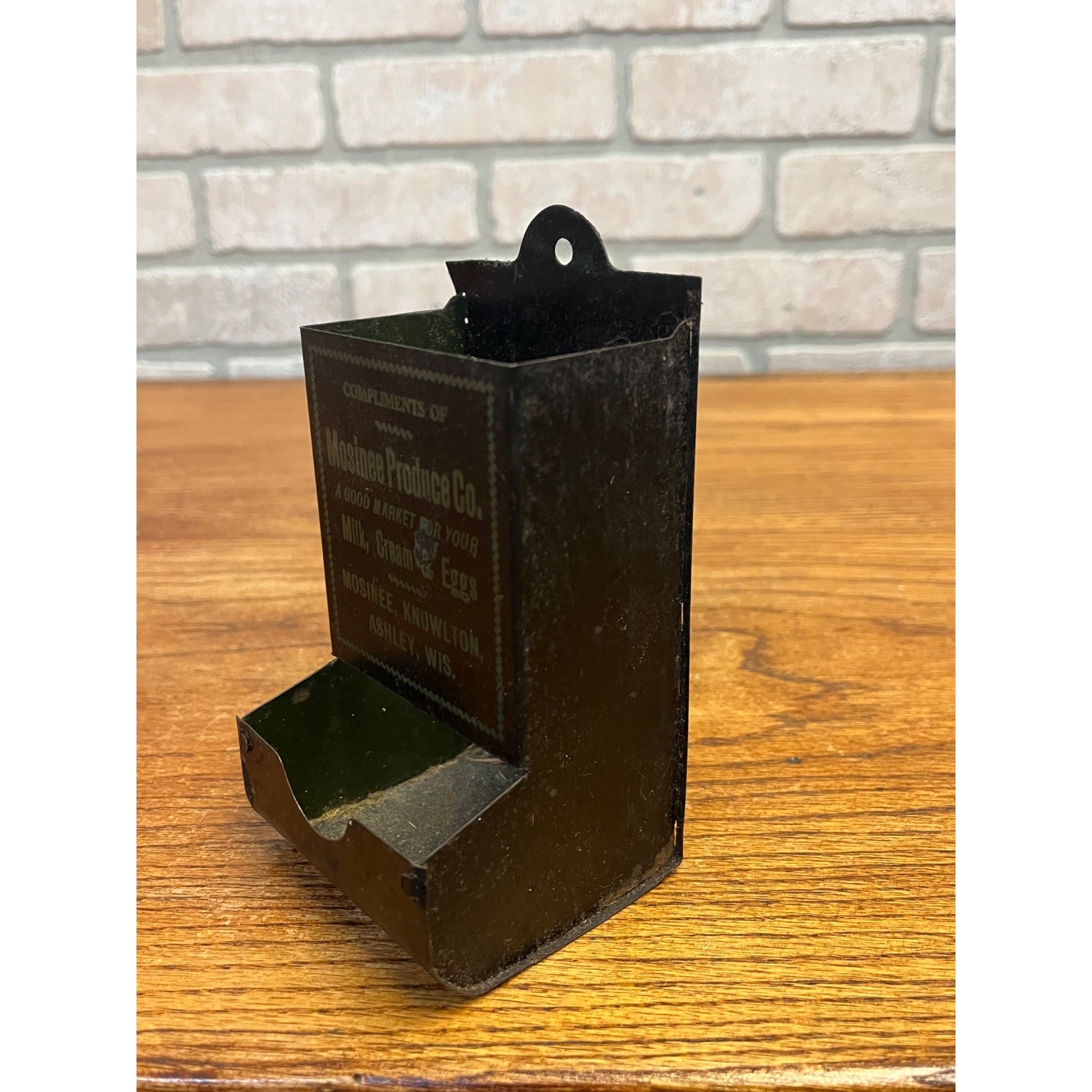 Antique Farm Produce Tin Litho Match Holder Sign Ashley Knowlton Mosinee Wi Eggs